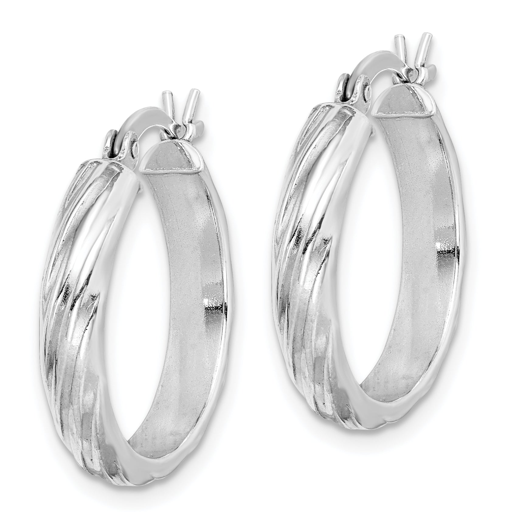 Sterling Silver Rhodium-plated Textured 20mm Hoop Earrings Secondary image