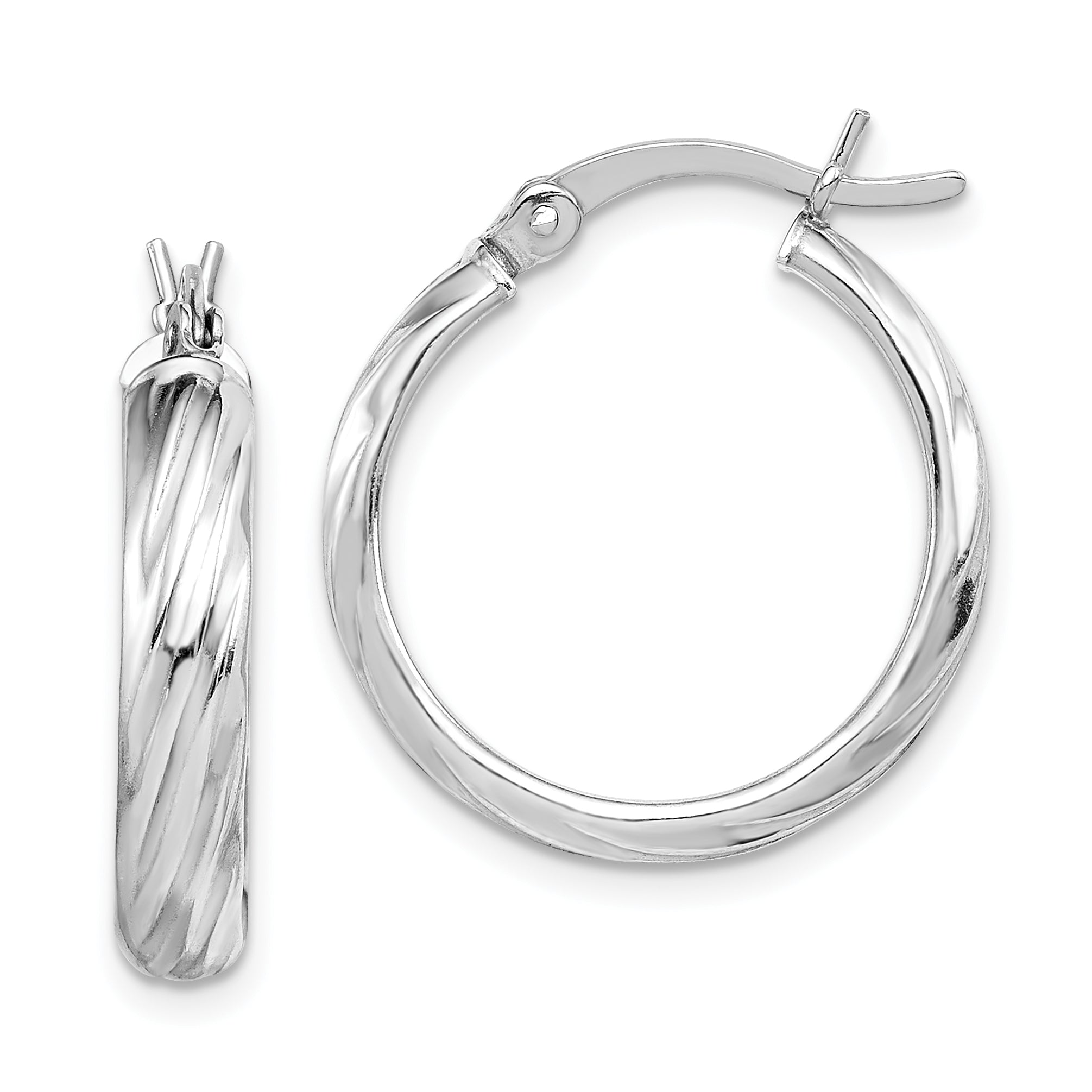 Sterling Silver Rhodium-plated Textured 20mm Hoop Earrings Main image
