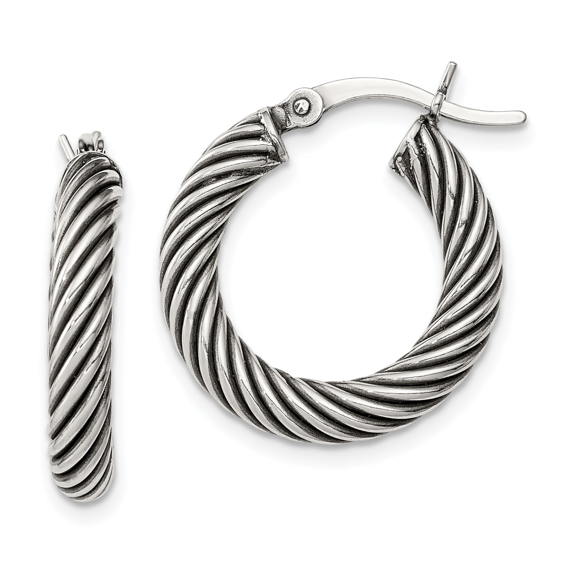 Sterling Silver Antiqued 3.25x20mm Twisted Hoop Earrings Main image