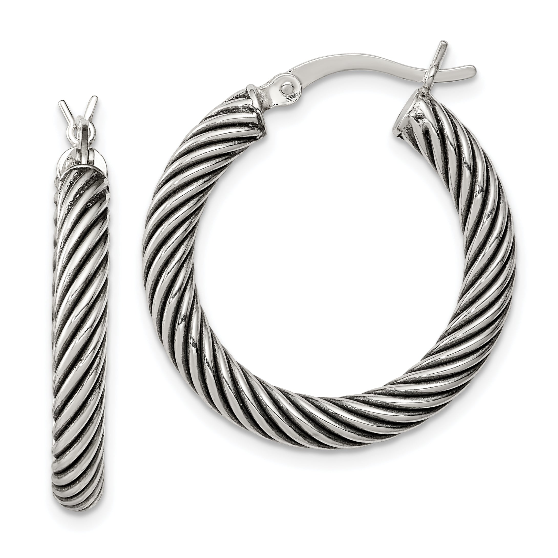 Sterling Silver Antiqued 3.25x25mm Twisted Hoop Earrings Main image