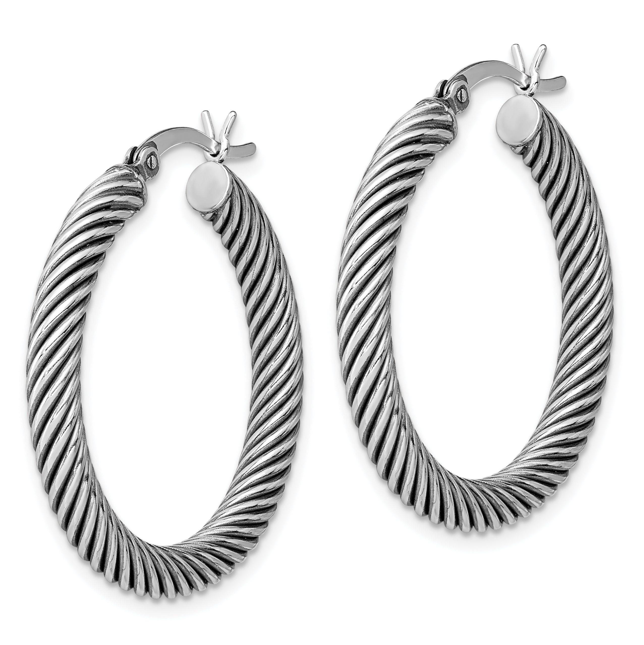 Sterling Silver Antiqued 3.25x30mm Twisted Hoop Earrings Secondary image