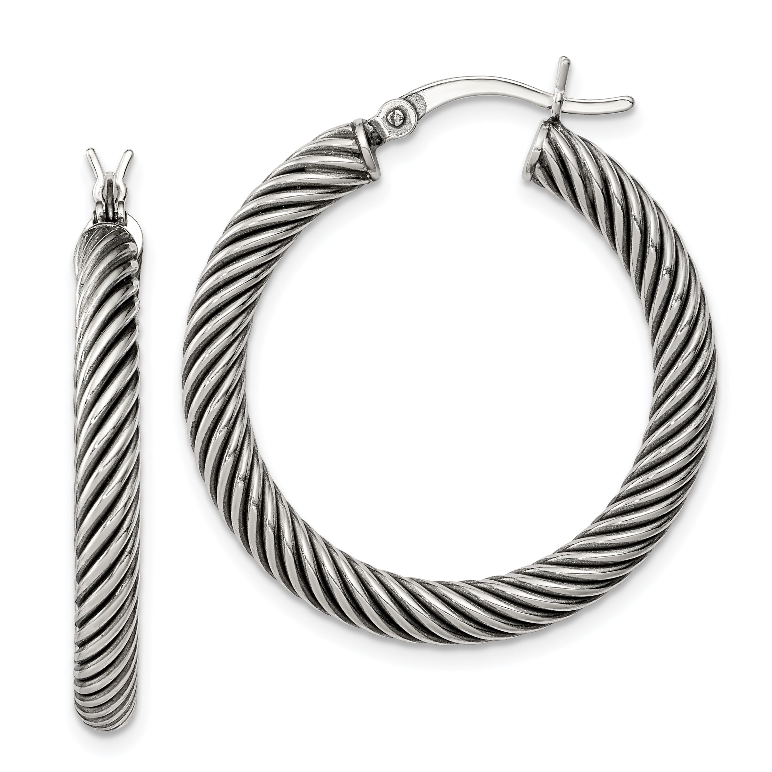 Sterling Silver Antiqued 3.25x30mm Twisted Hoop Earrings Main image