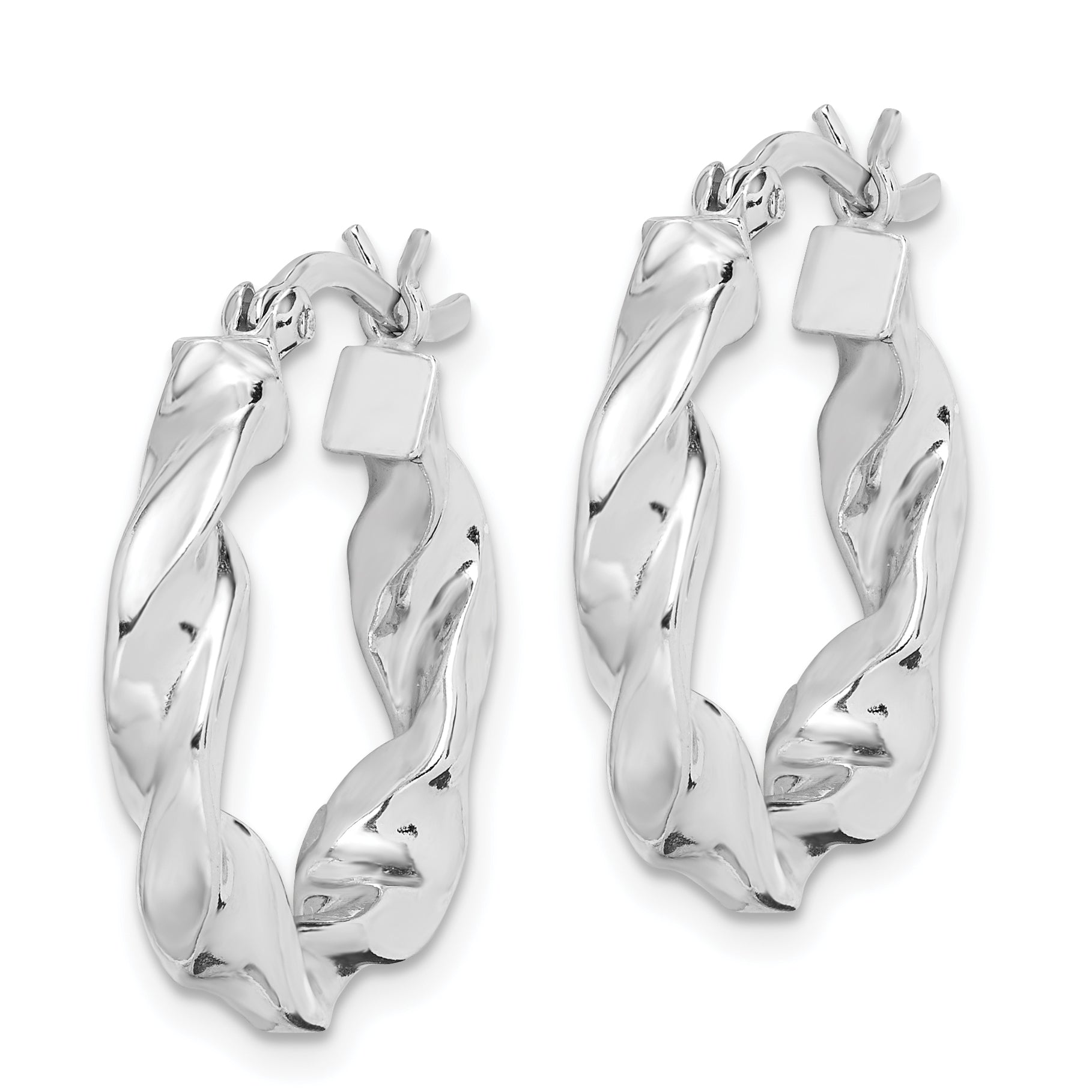 Sterling Silver Rhodium Plated Twisted 3.5x20mm Hoop Earrings Secondary image