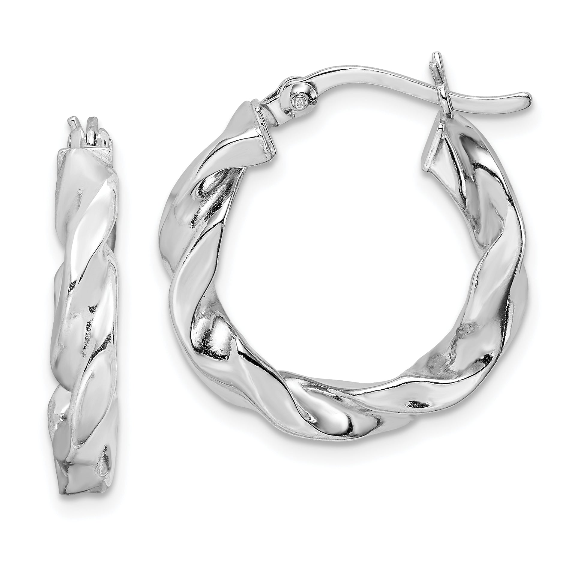 Sterling Silver Rhodium Plated Twisted 3.5x20mm Hoop Earrings Main image