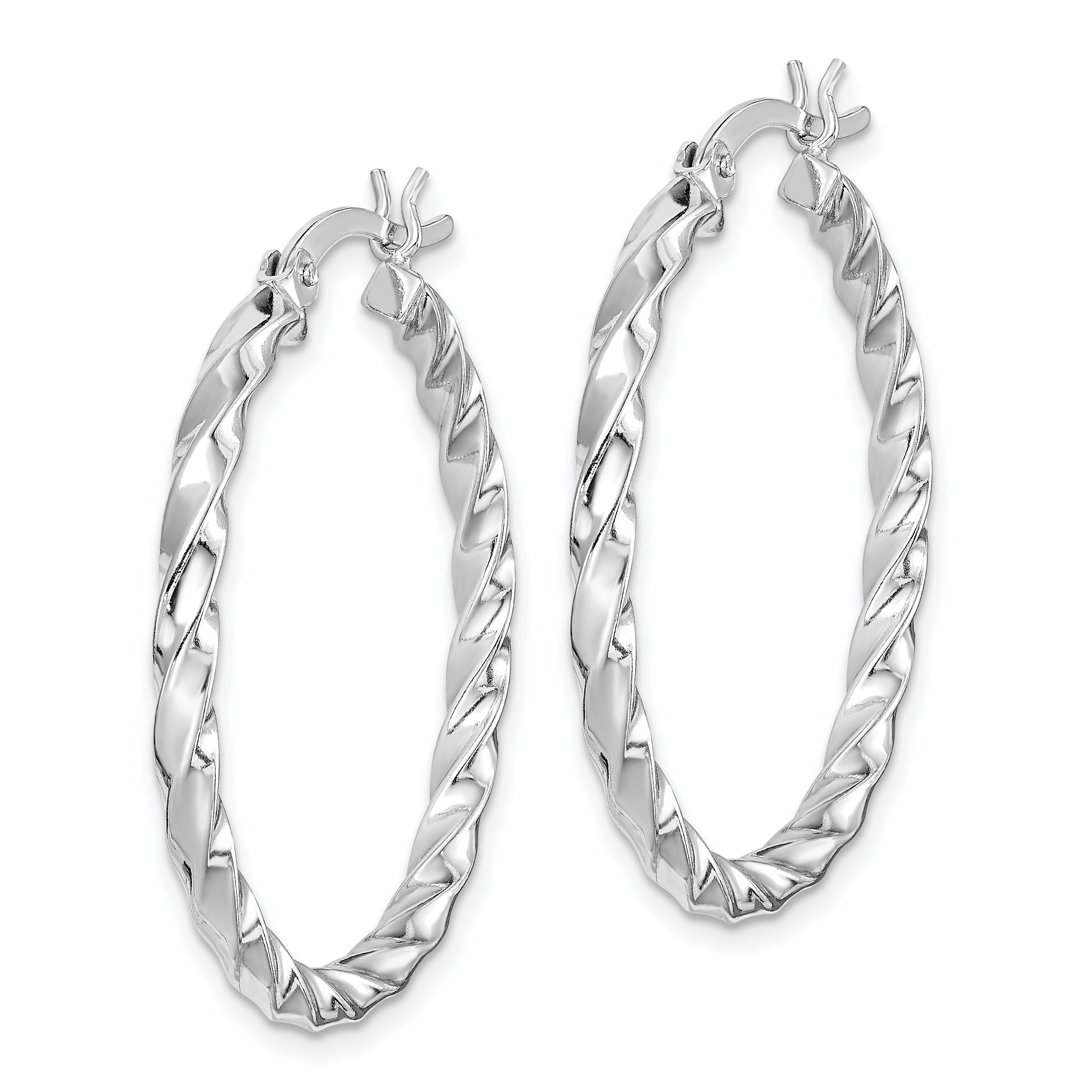 Sterling Silver Rhodium-plated Twisted 3x30mm Hoop Earrings Secondary image