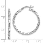 Sterling Silver Rhodium-plated Twisted 3x30mm Hoop Earrings