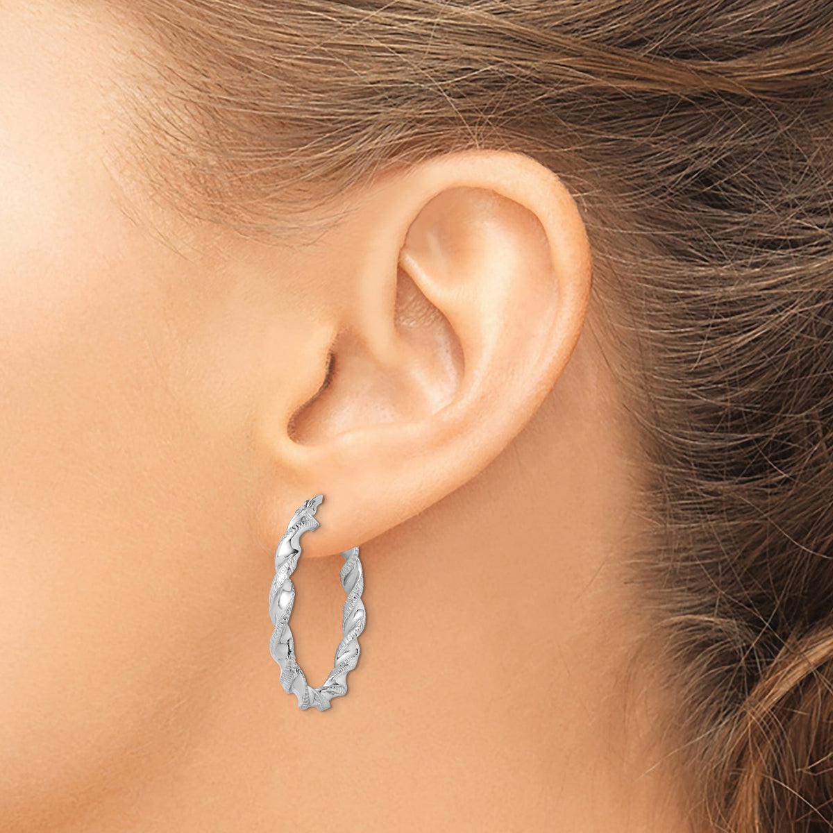 Twisted Hoop Earrings in Sterling Silver, 3.5x30mm - Sophia Jewelers