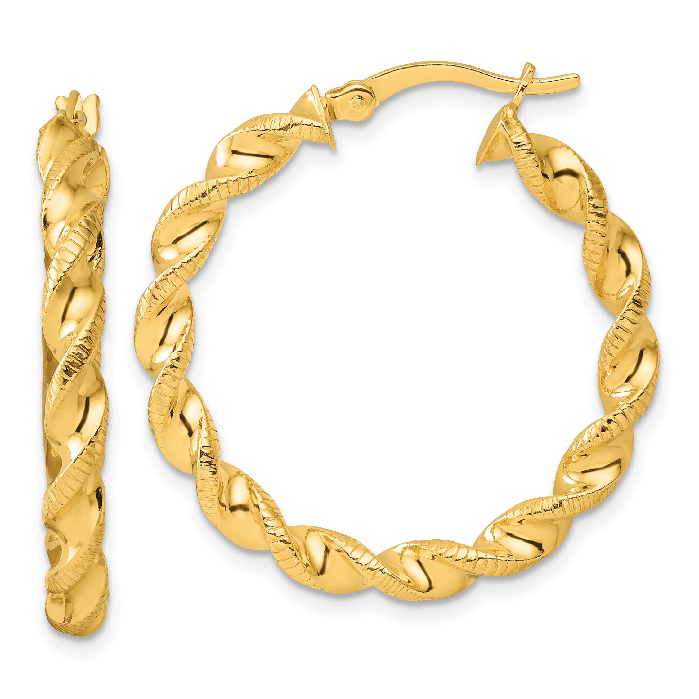 Sterling Silver Gold-tone Polished Twisted Textured Hoop Earrings Main image