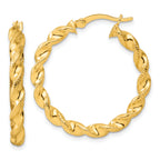 Sterling Silver Gold-tone Polished Twisted Textured Hoop Earrings