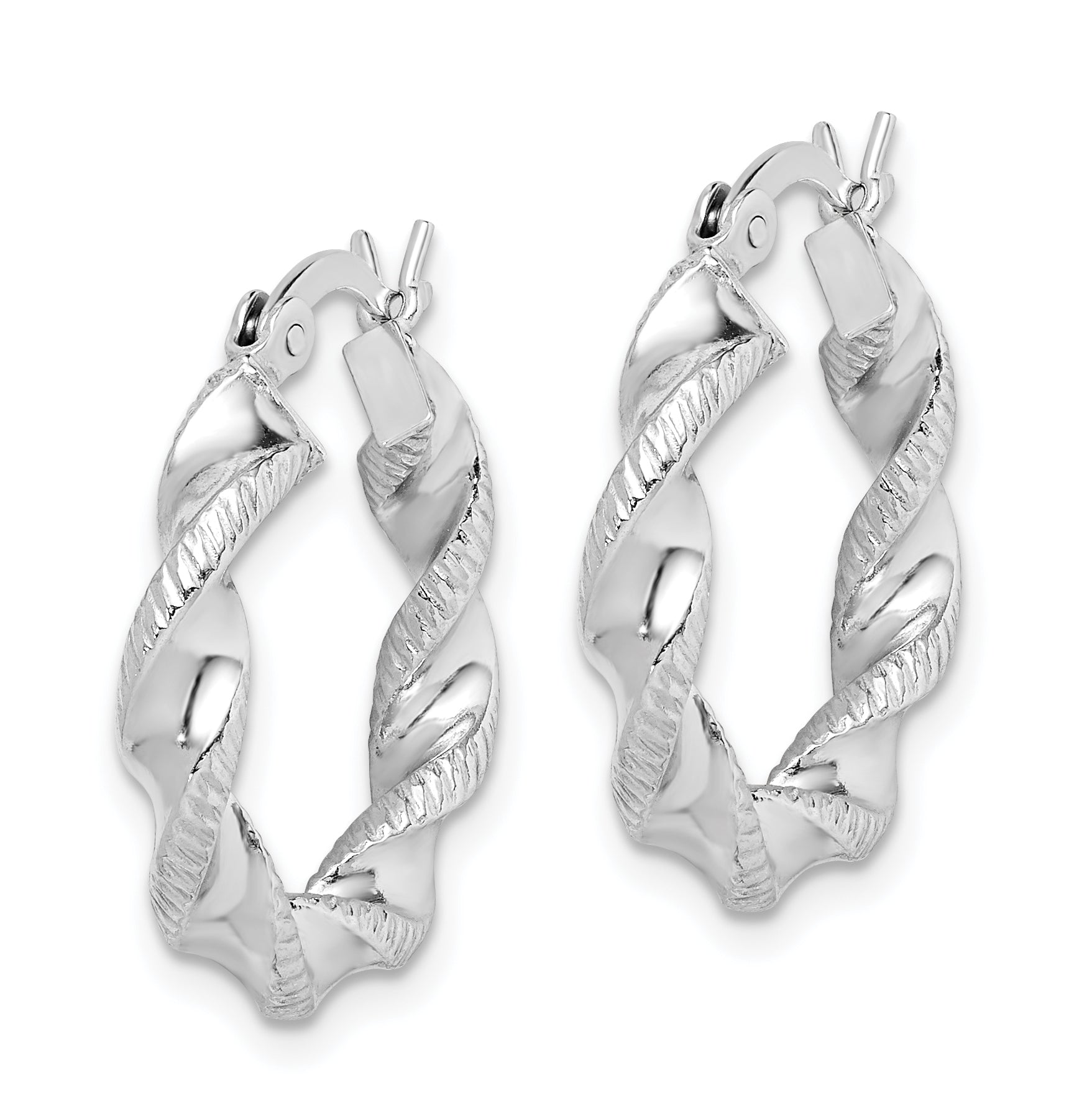 Sterling Silver Rhodium Plated Twisted 3.5x20mm Hoop Earrings Secondary image
