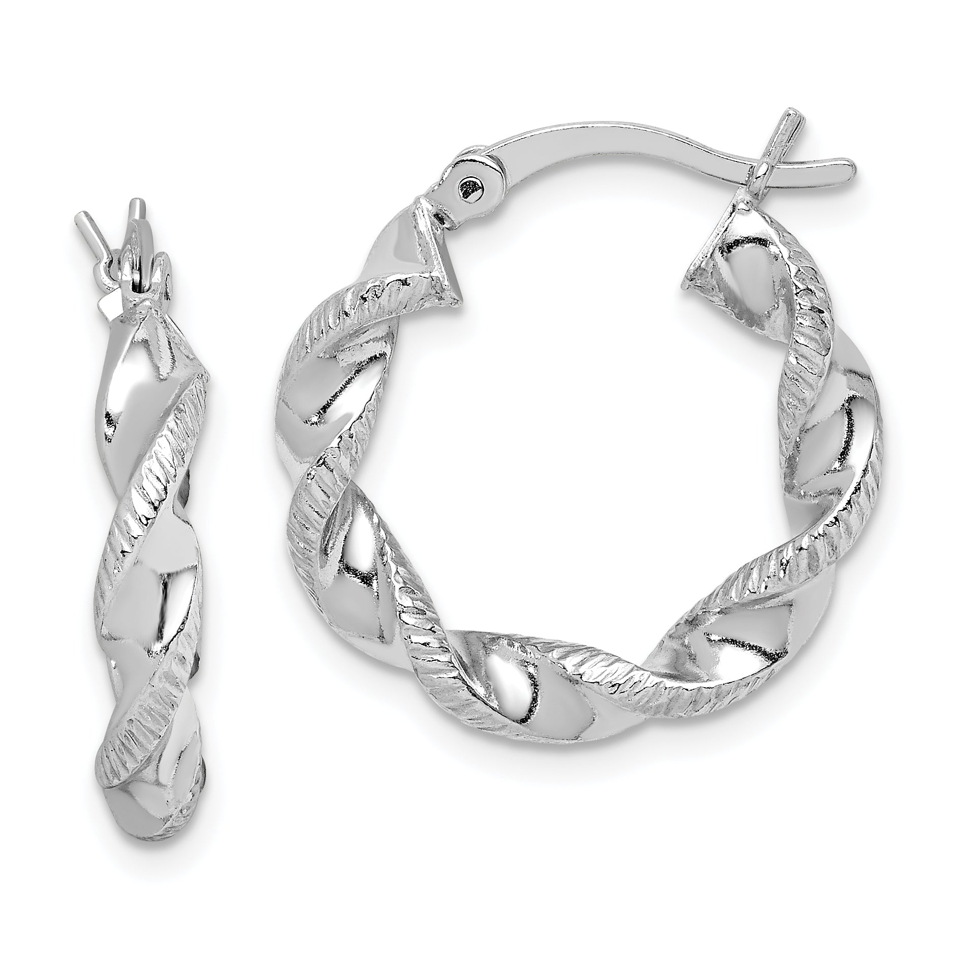 Sterling Silver Rhodium Plated Twisted 3.5x20mm Hoop Earrings Main image