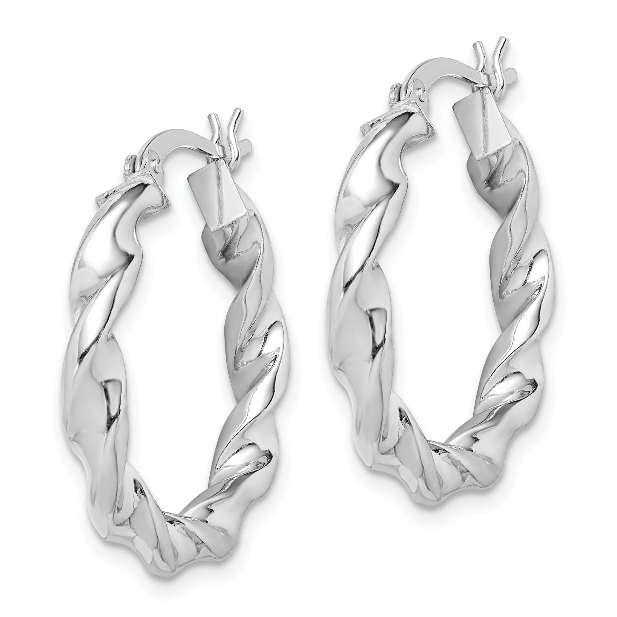 Sterling Silver Rhodium Plated Twisted 3.5x25mm Hoop Earrings Secondary image