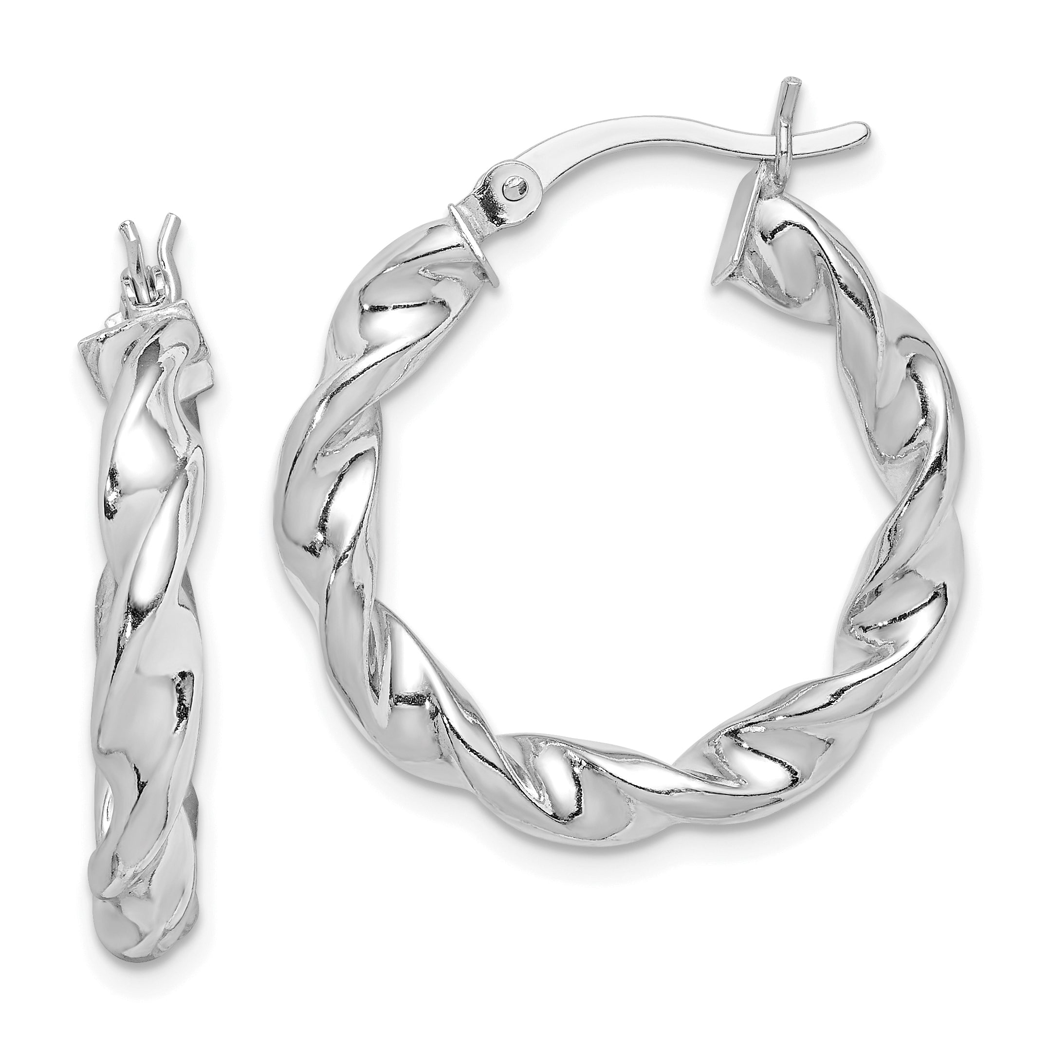 Sterling Silver Rhodium Plated Twisted 3.5x25mm Hoop Earrings Main image
