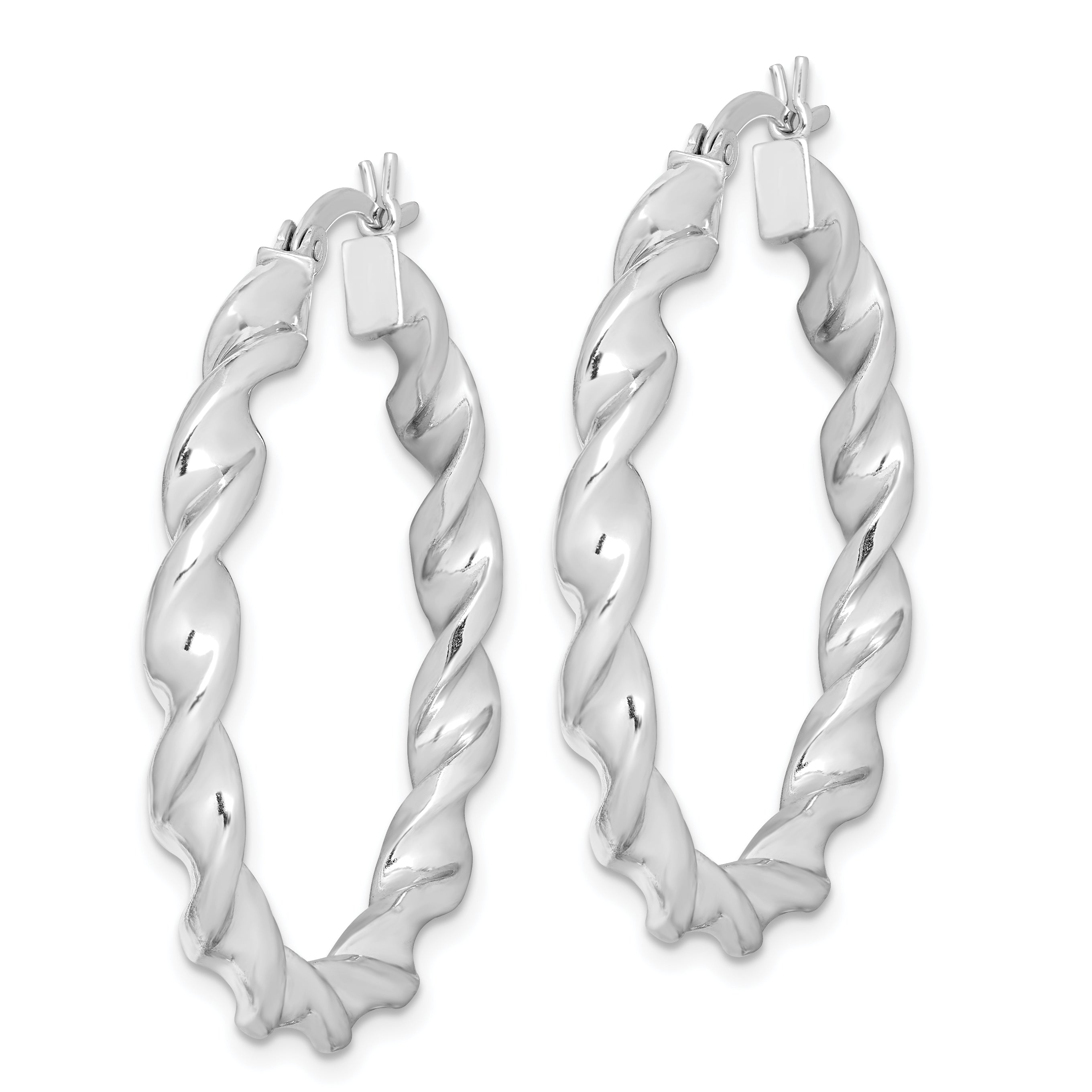 Sterling Silver Rhodium Plated Twisted 3.5x35mm Hoop Earrings Secondary image
