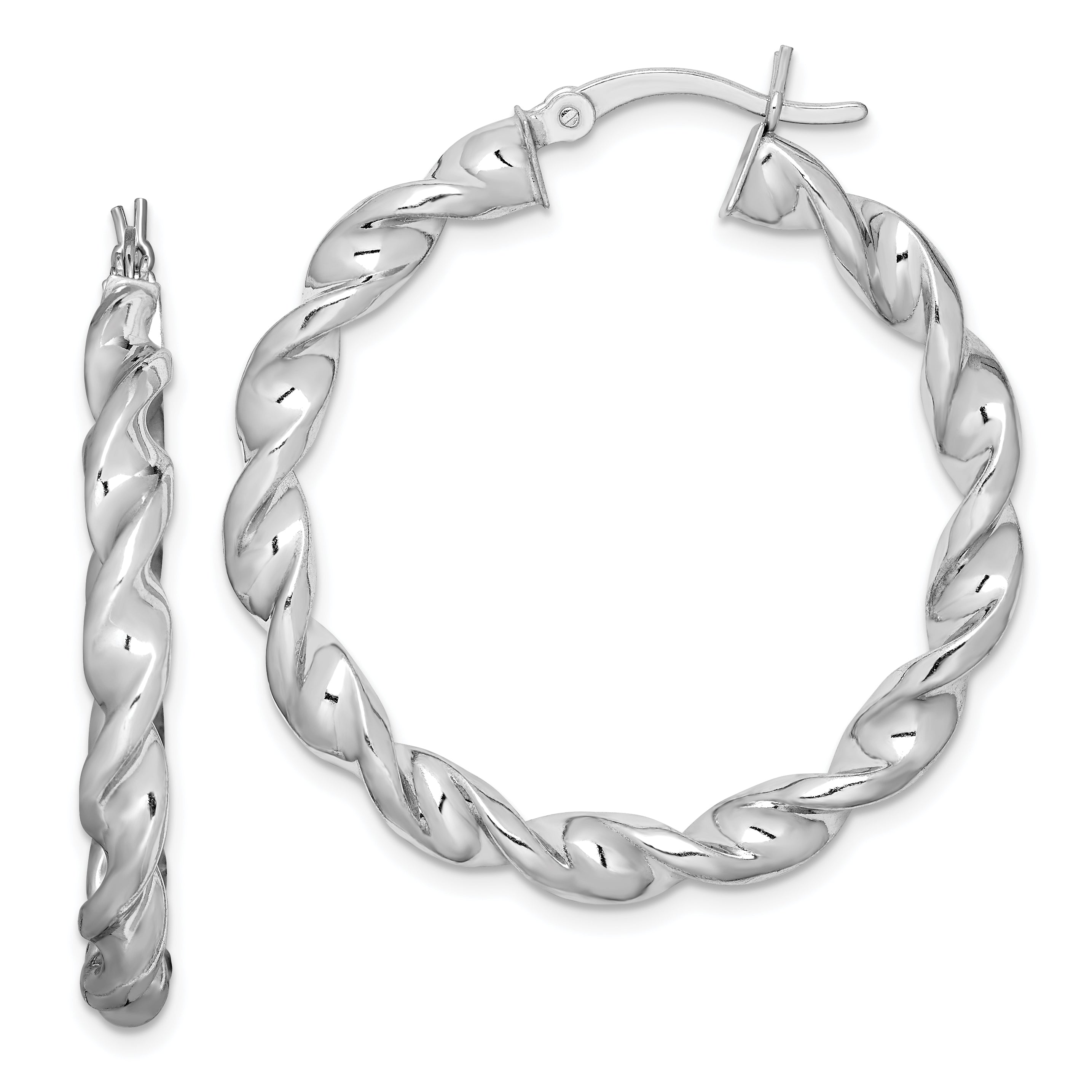 Sterling Silver Rhodium Plated Twisted 3.5x35mm Hoop Earrings Main image