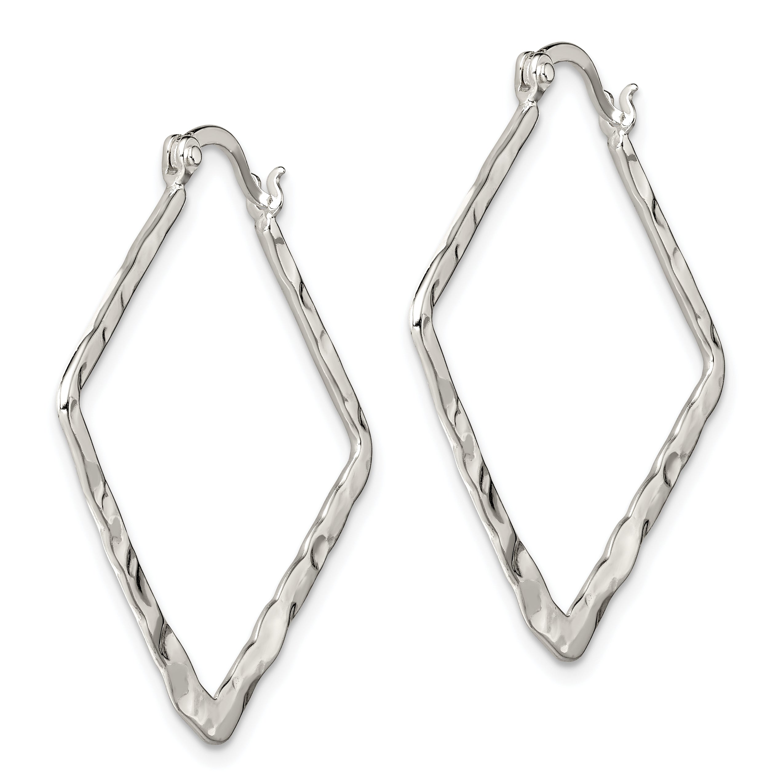 Sterling Silver Rhod-pltd Polished/Hammered Square Hoop Earrings Secondary image