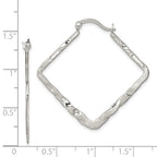 Sterling Silver Rhod-pltd Polished/Hammered Square Hoop Earrings