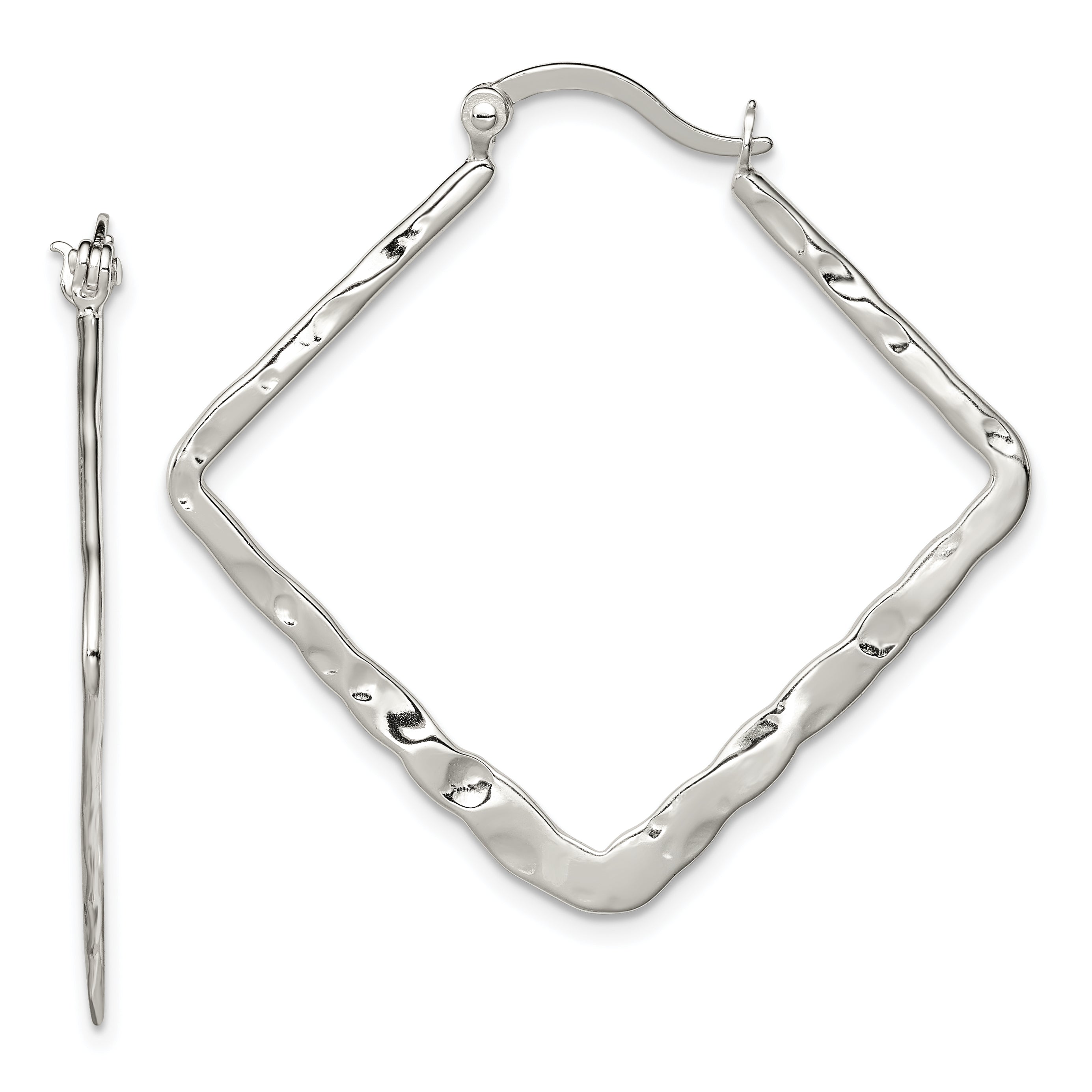 Sterling Silver Rhod-pltd Polished/Hammered Square Hoop Earrings Main image
