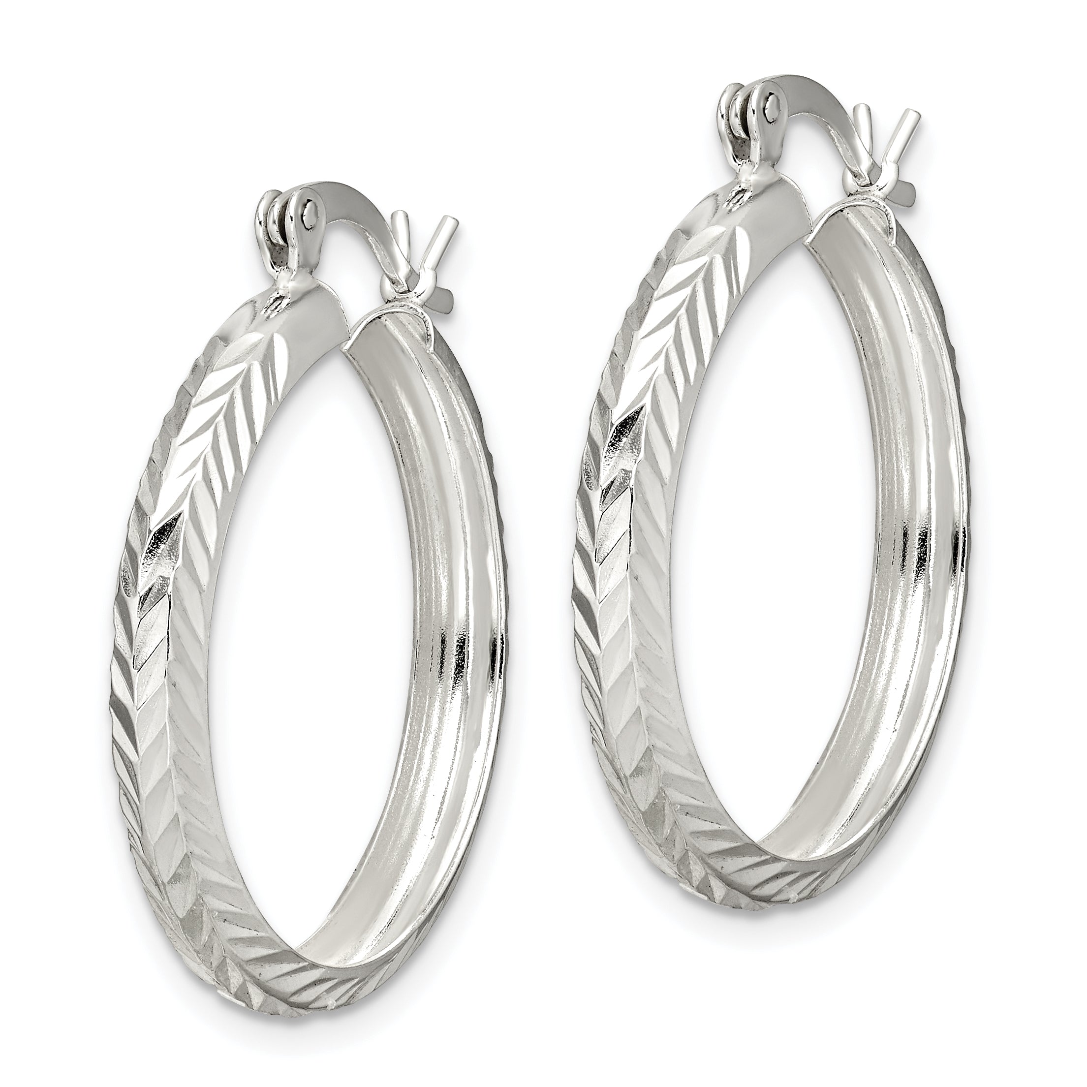 Sterling Silver Polished & Diamond-cut 4mm Round Hoop Earrings Secondary image