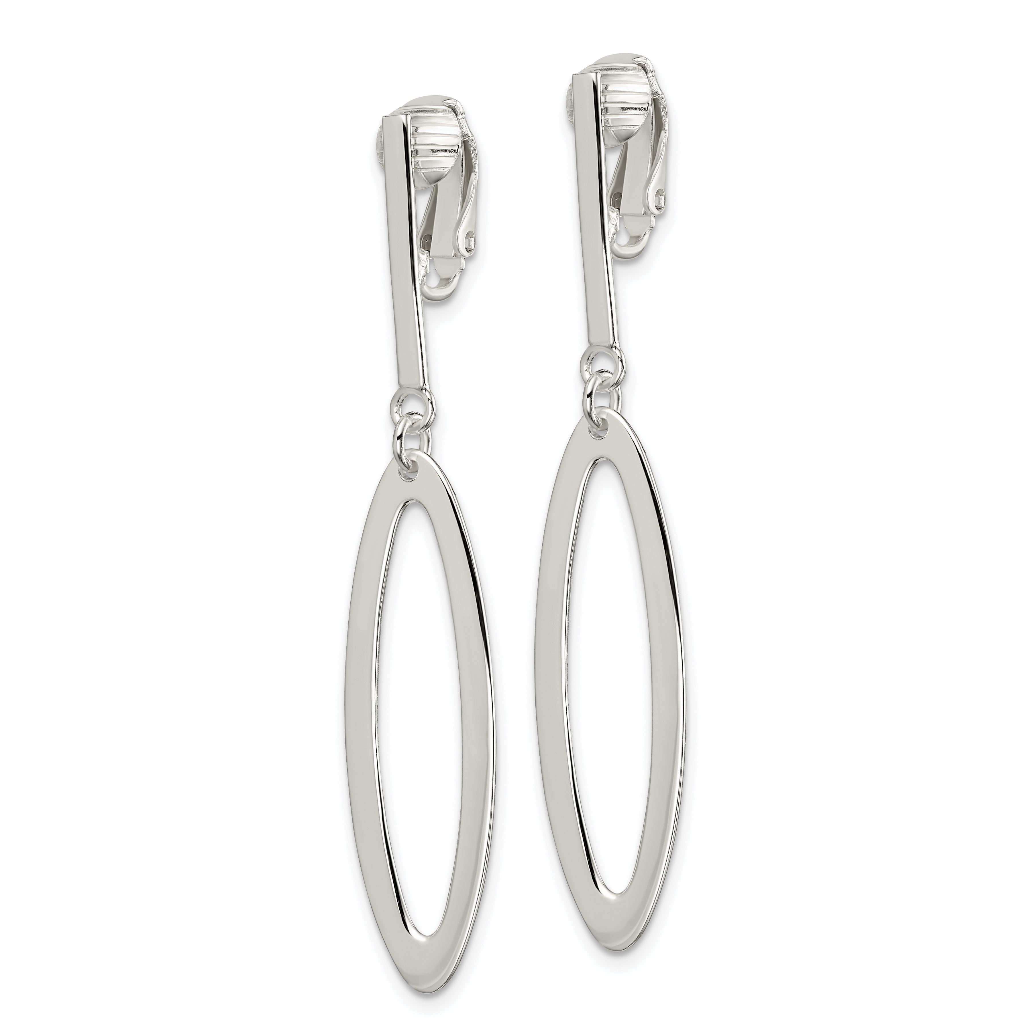 Sterling Silver Polished Non-Pierced Elongated Oval Dangle Earrings Secondary image