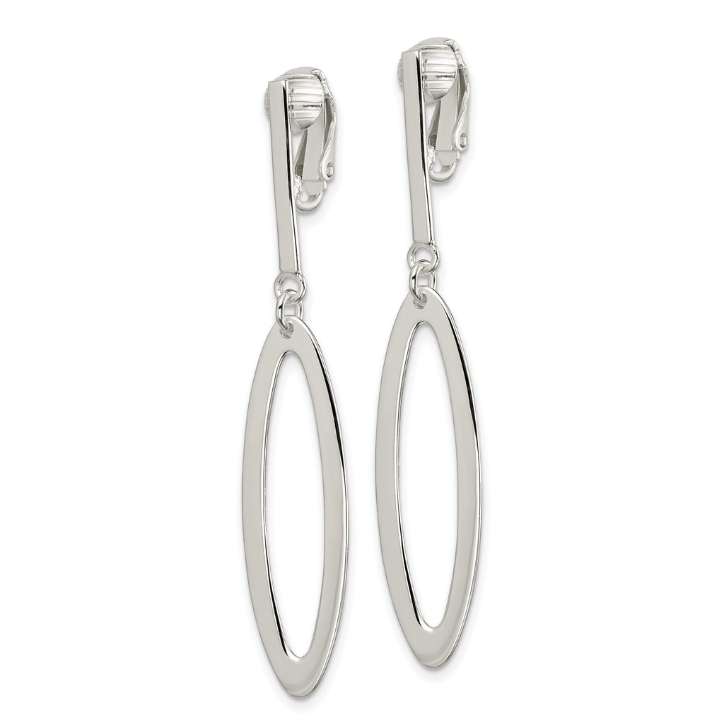 Sterling Silver Polished Non-Pierced Elongated Oval Dangle Earrings
