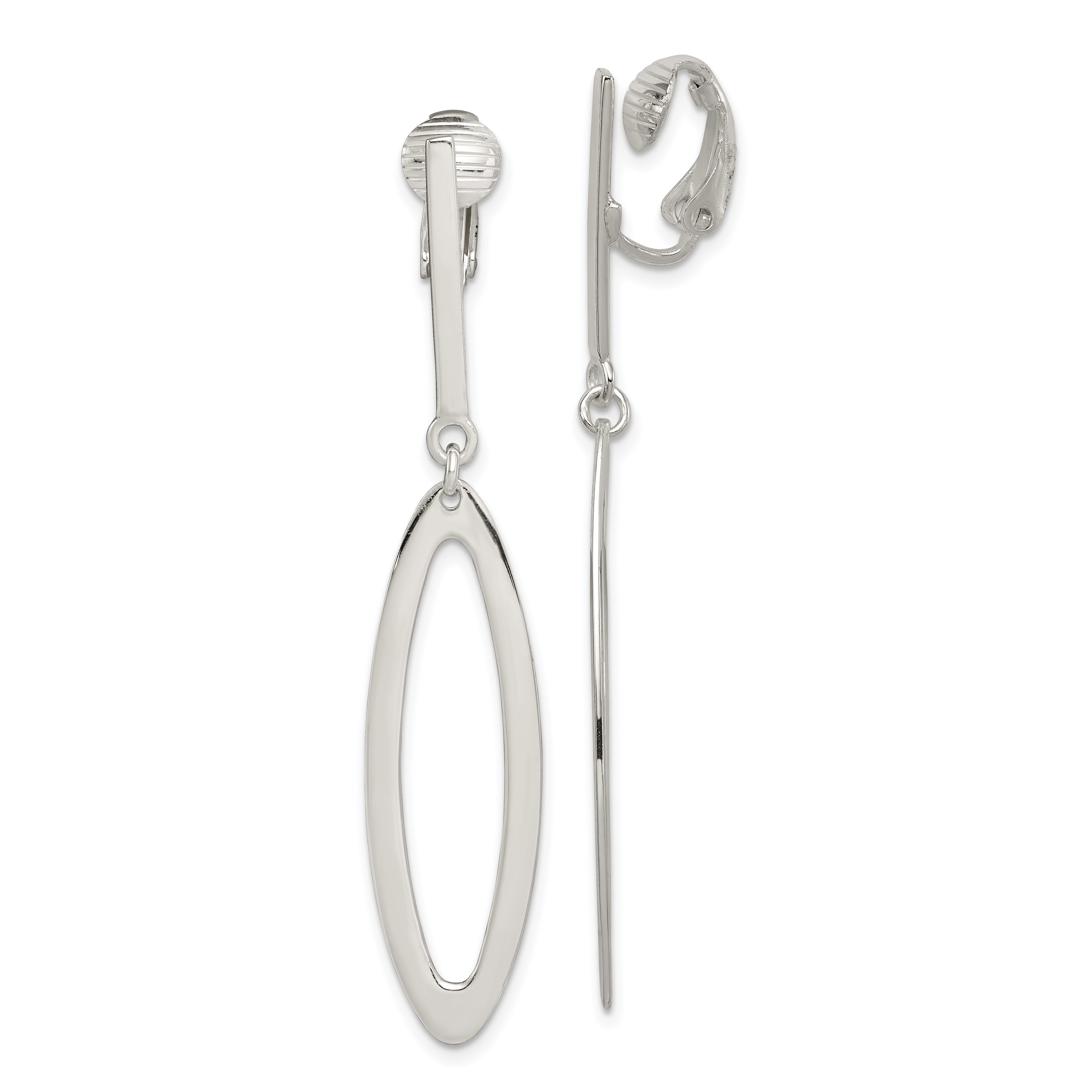 Sterling Silver Polished Non-Pierced Elongated Oval Dangle Earrings Main image