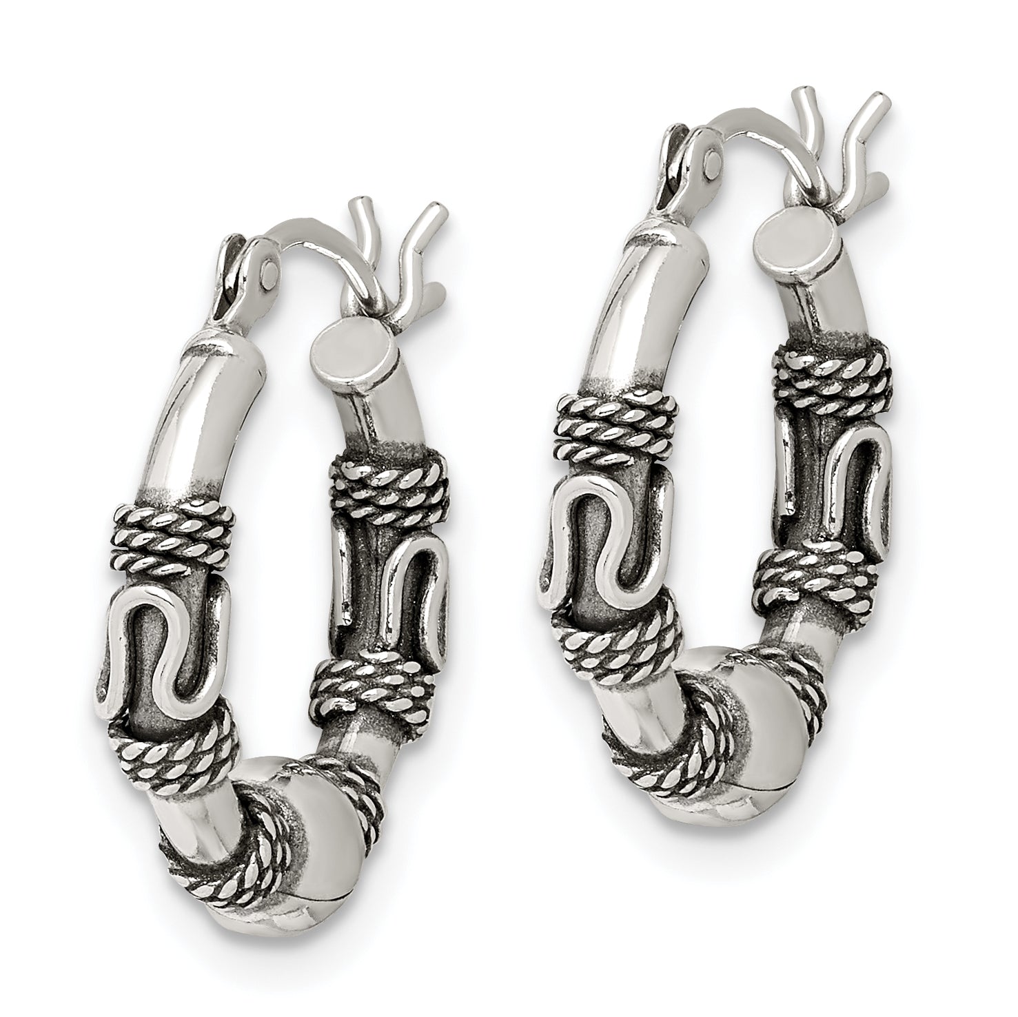 Sterling Silver Antiqued Hoop Earrings Secondary image