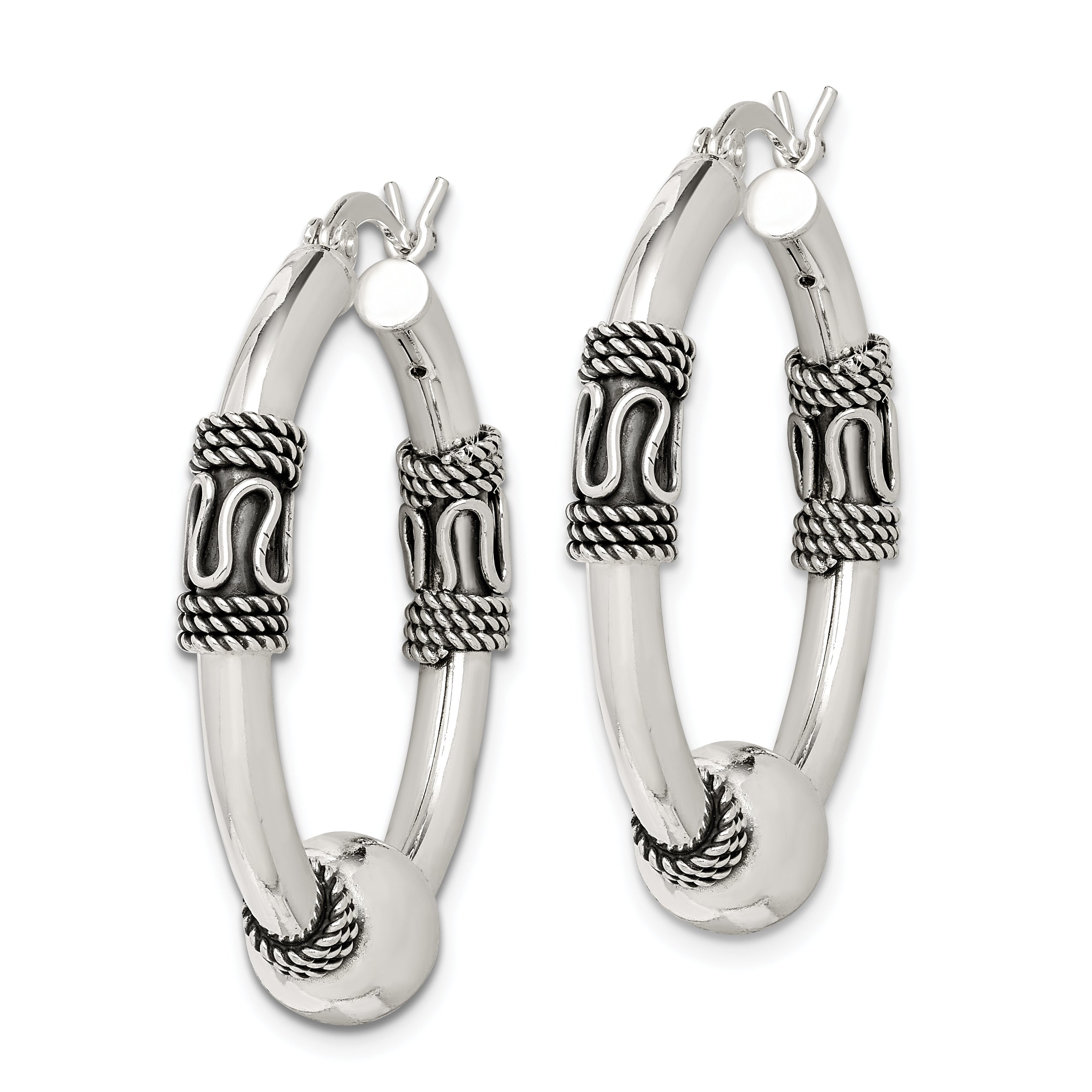 Sterling Silver Antiqued Hoop Earrings Secondary image