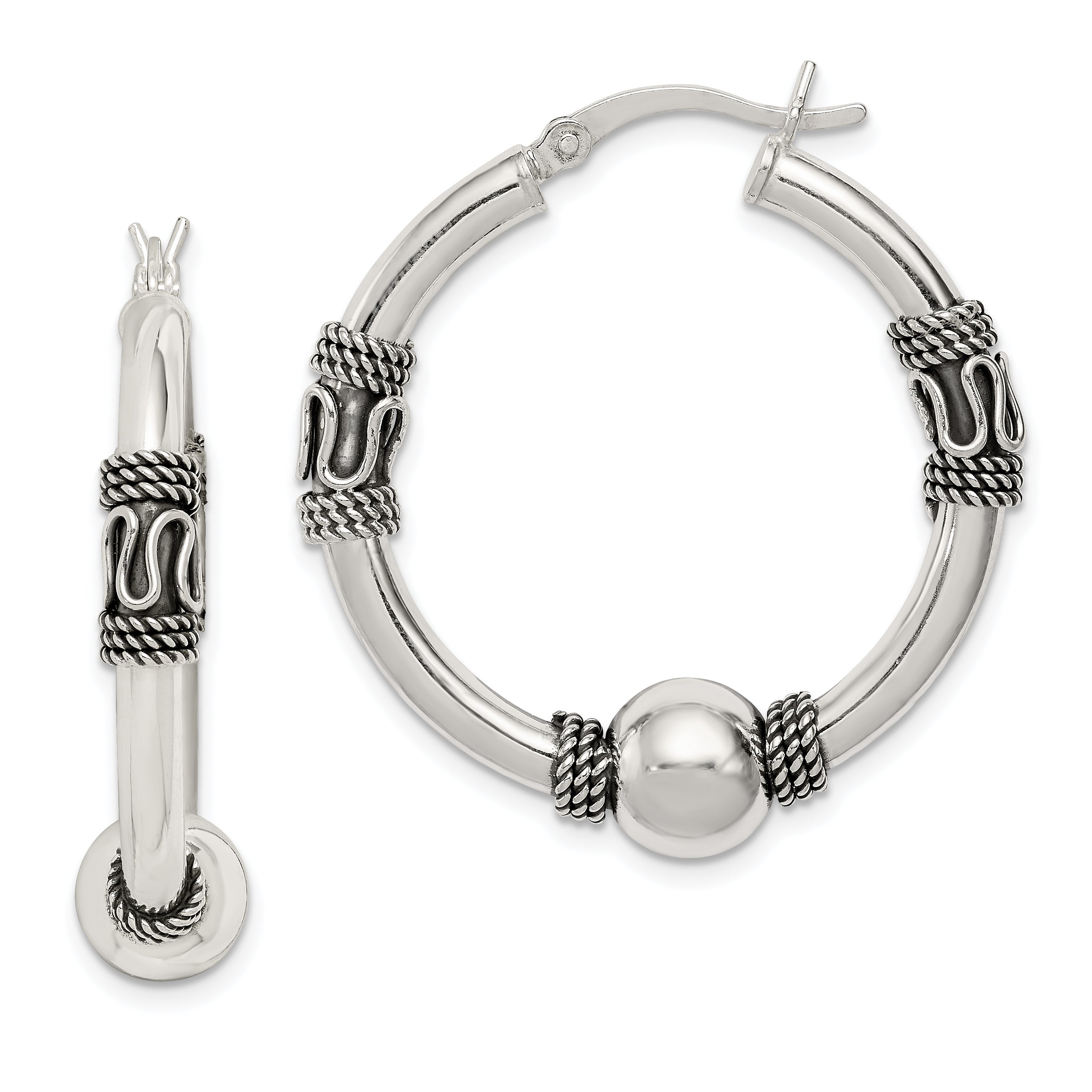 Sterling Silver Antiqued Hoop Earrings Main image