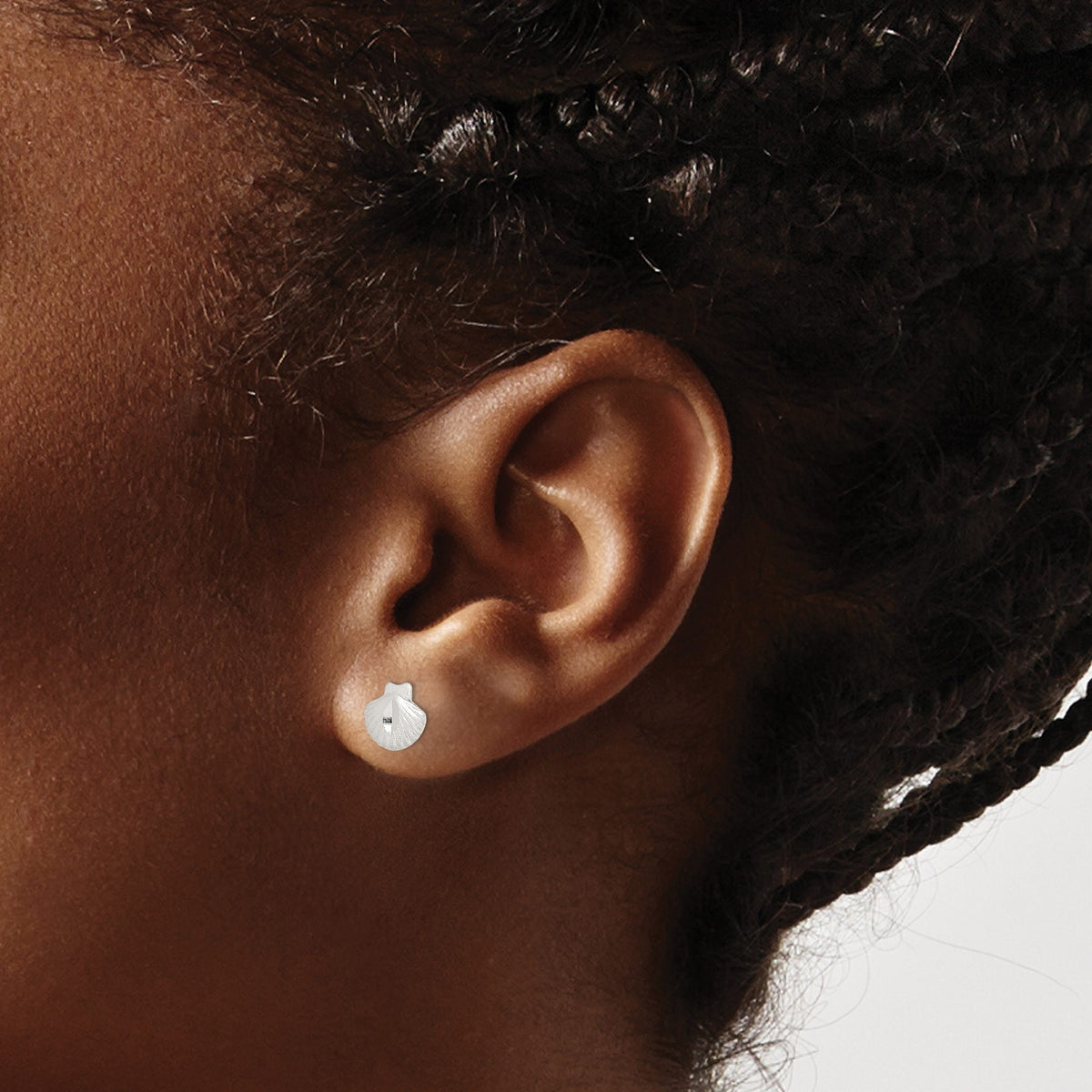 Shell Mini Stud Earrings in Sterling Silver, 8mm Diamond-Cut - Sophia Jewelers