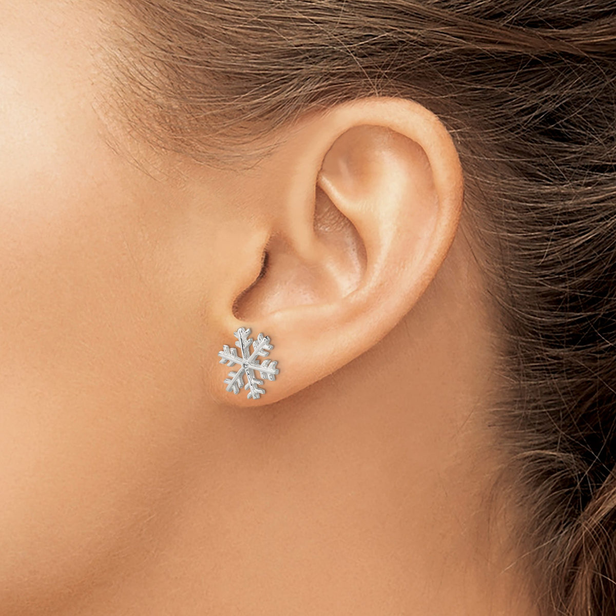 Cubic Zirconia Snowflake Stud Earrings in Sterling Silver, 14mm - Sophia Jewelers
