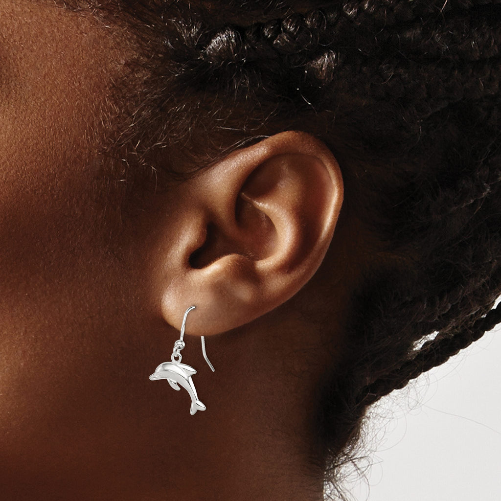 Dolphin Dangle Earrings in Sterling Silver, 12mm - Sophia Jewelers