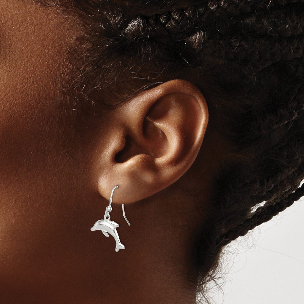 Dolphin Dangle Earrings in Sterling Silver, 12mm - Sophia Jewelers