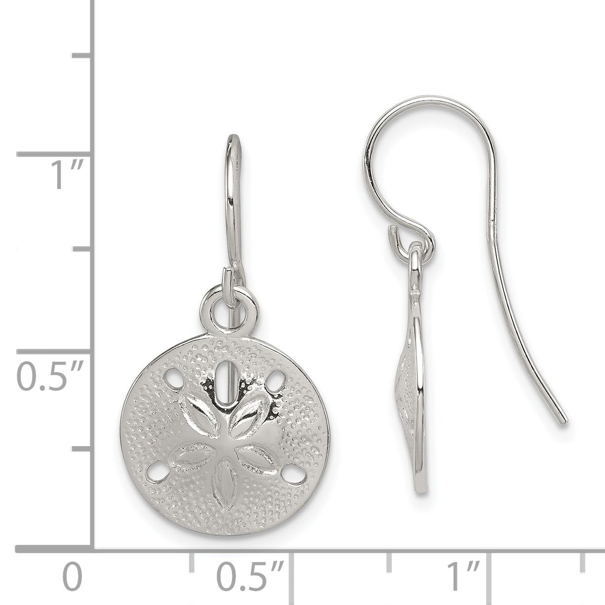 Sterling Silver Polished and Textured Sand Dollar Dangle Earrings