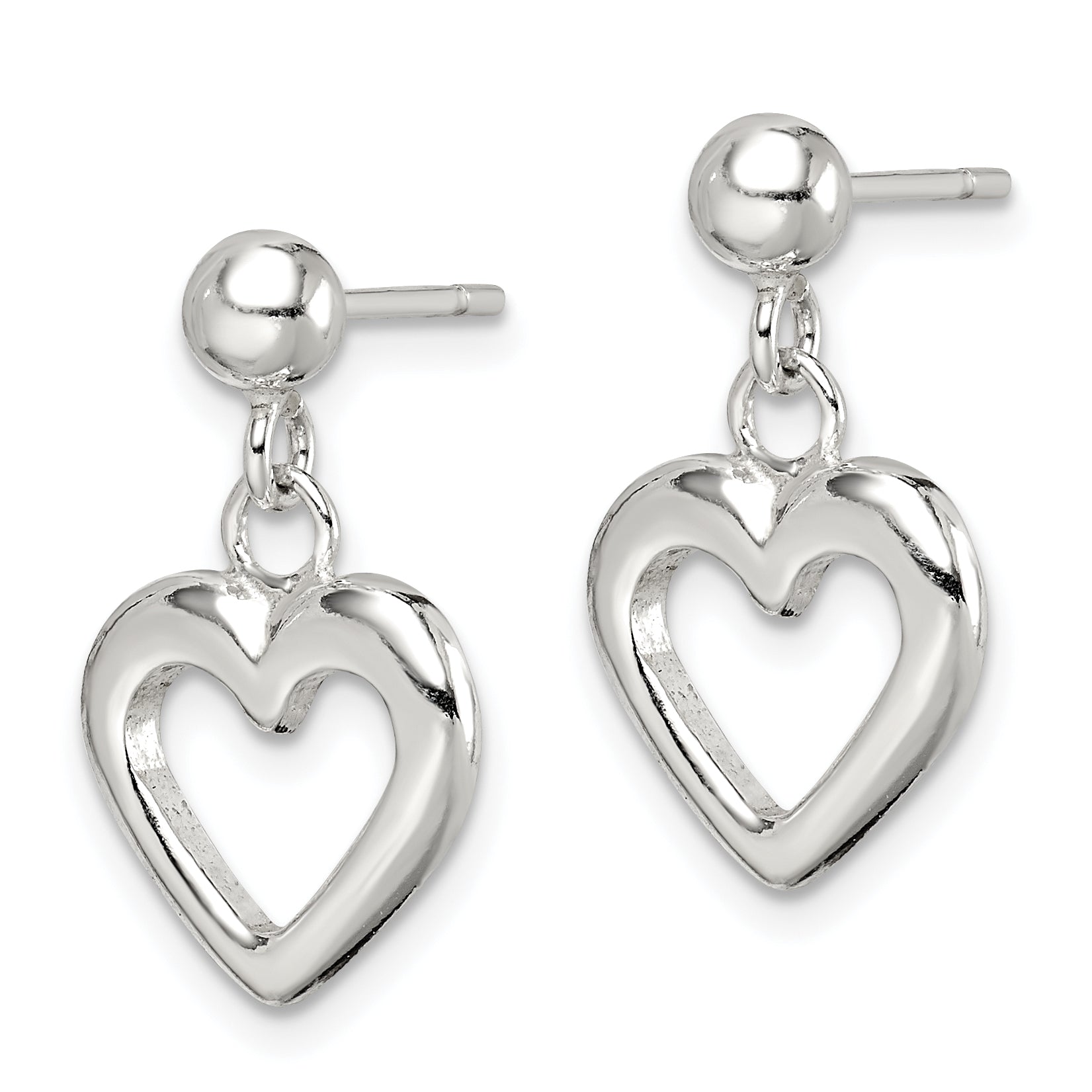 Sterling Silver Polished Dangle Heart Post Earrings Secondary image