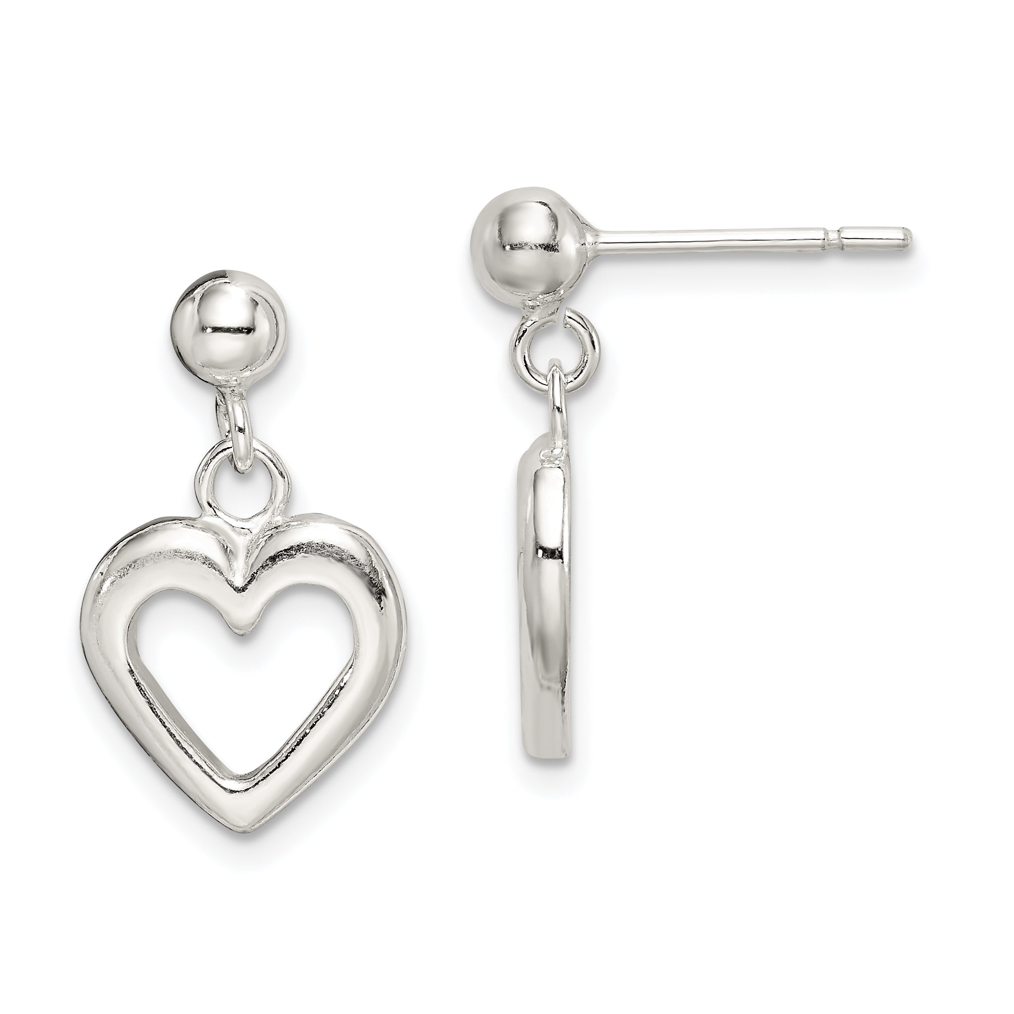 Sterling Silver Polished Dangle Heart Post Earrings Main image