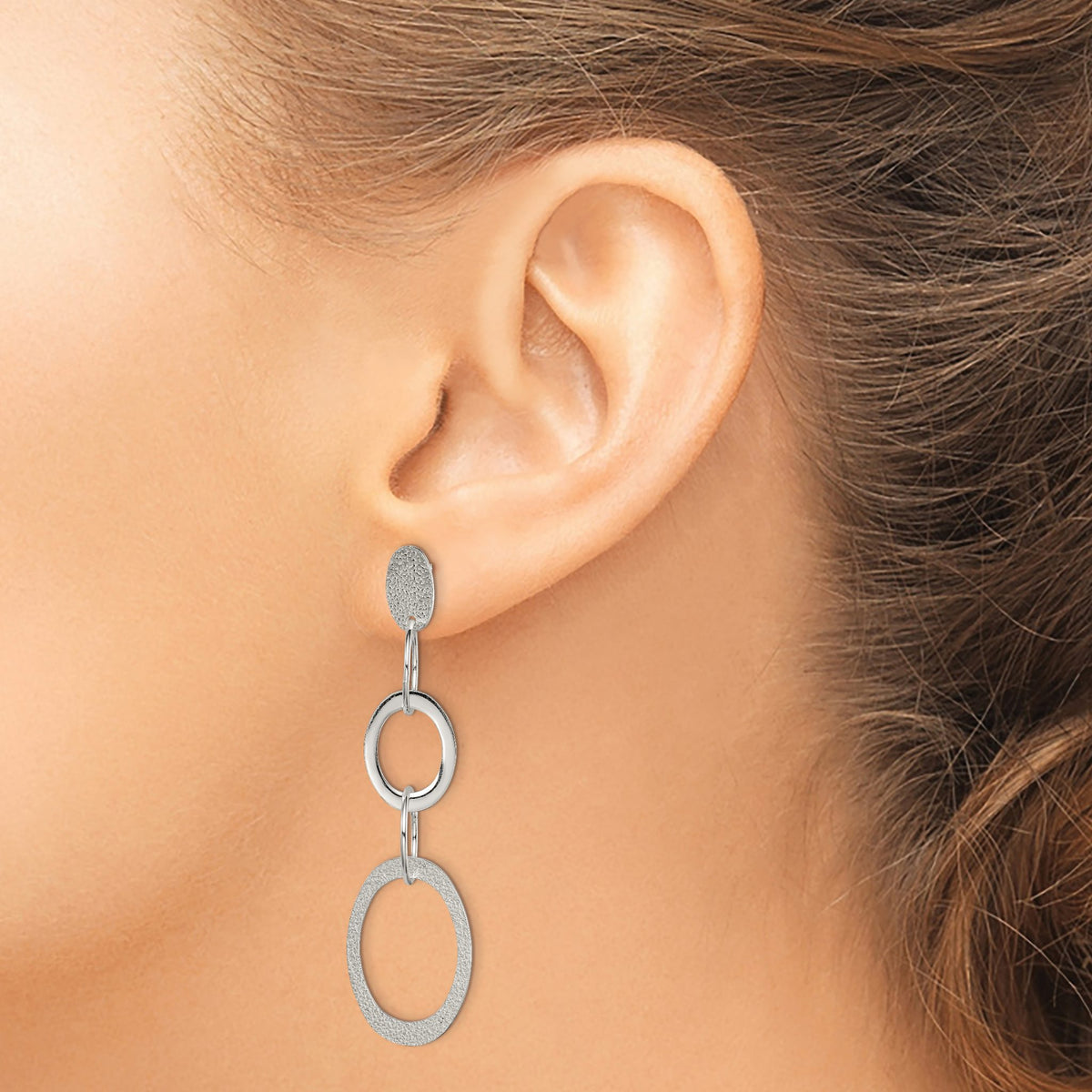 Circle & Oval Links Stud Dangle Earrings in Sterling Silver, 16mm - Sophia Jewelers