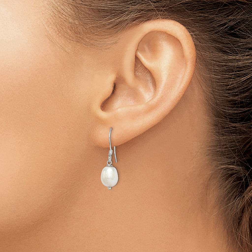 Sterling Silver Polished White 7-8mm Freshwater Cultured Pearl Dangle Earrings - Sophia Jewelers