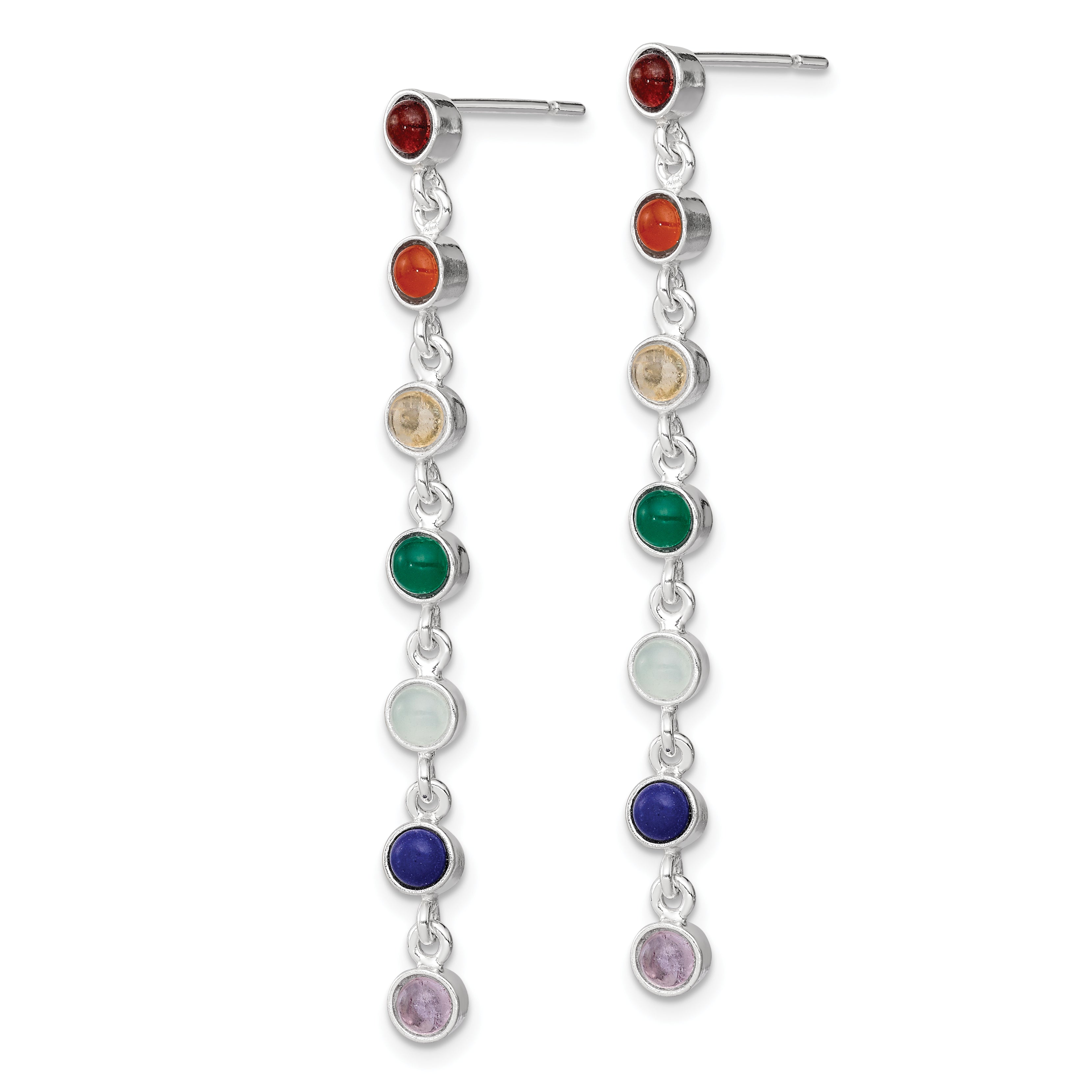 Sterling Silver Rhodium Plated Multicolor Quartz Dangle Post Earrings Secondary image