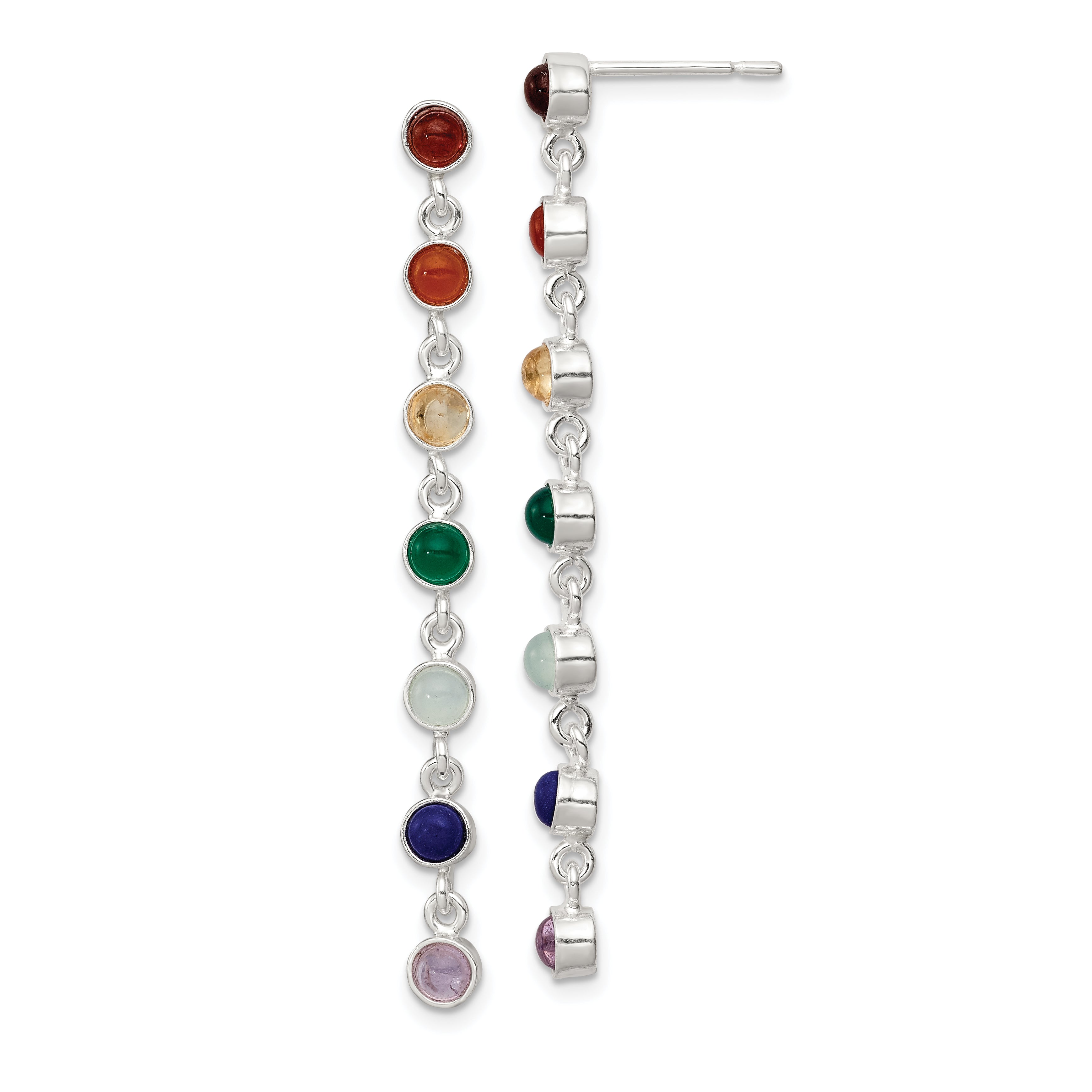 Sterling Silver Rhodium Plated Multicolor Quartz Dangle Post Earrings Main image