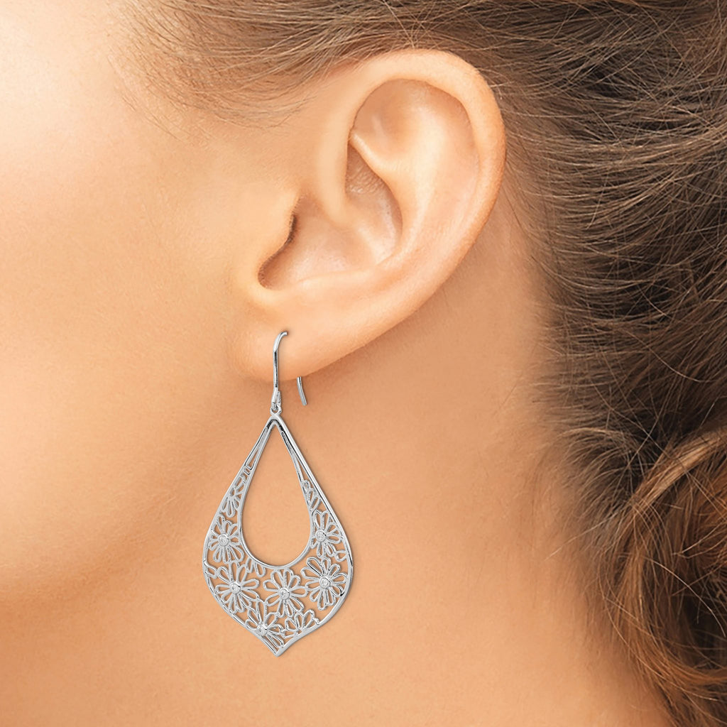 Cubic Zirconia Floral Teardrop Dangle Earrings in Sterling Silver, 1.5mm - Sophia Jewelers