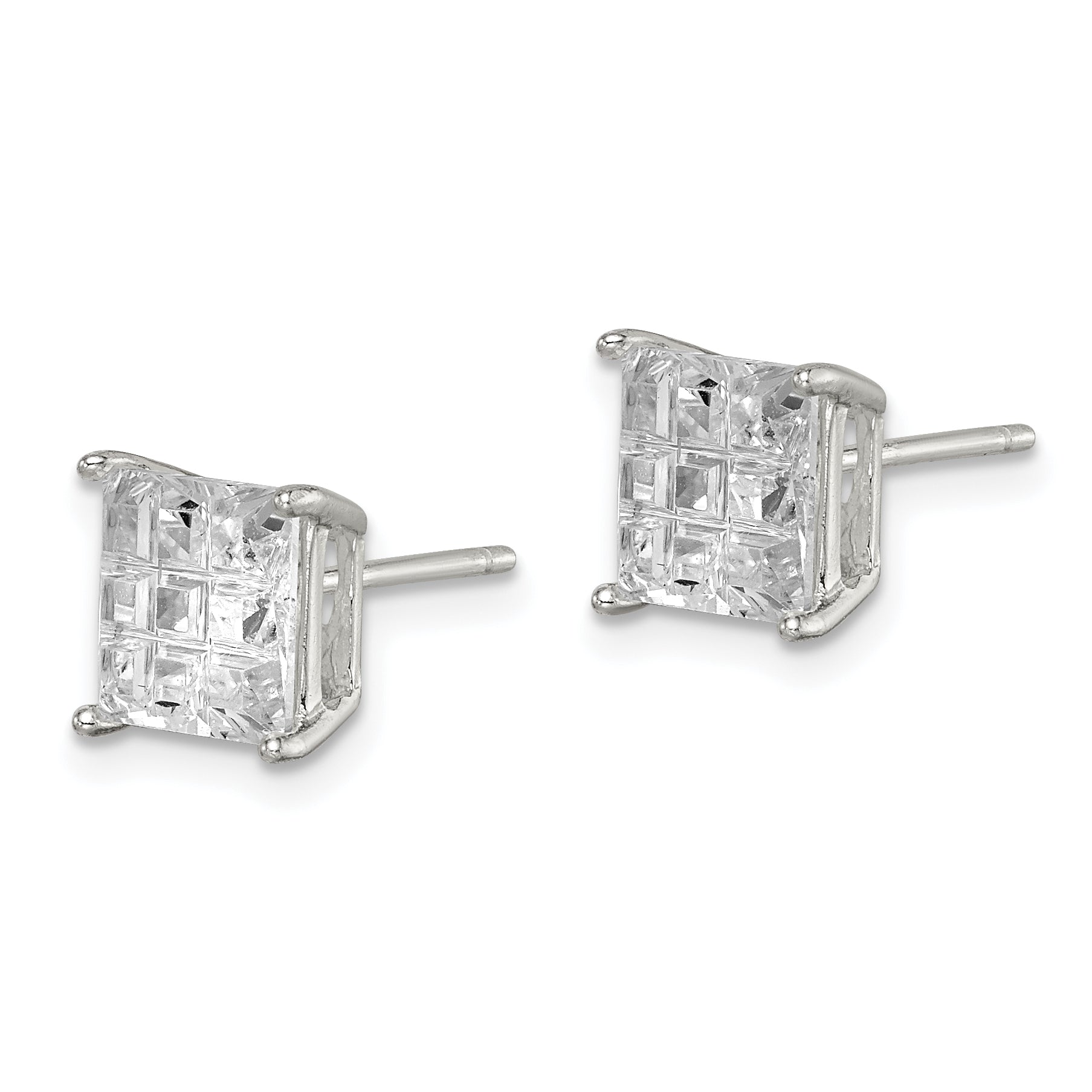 Sterling Silver 7mm Square Laser-cut CZ Basket Set Stud Earrings Secondary image