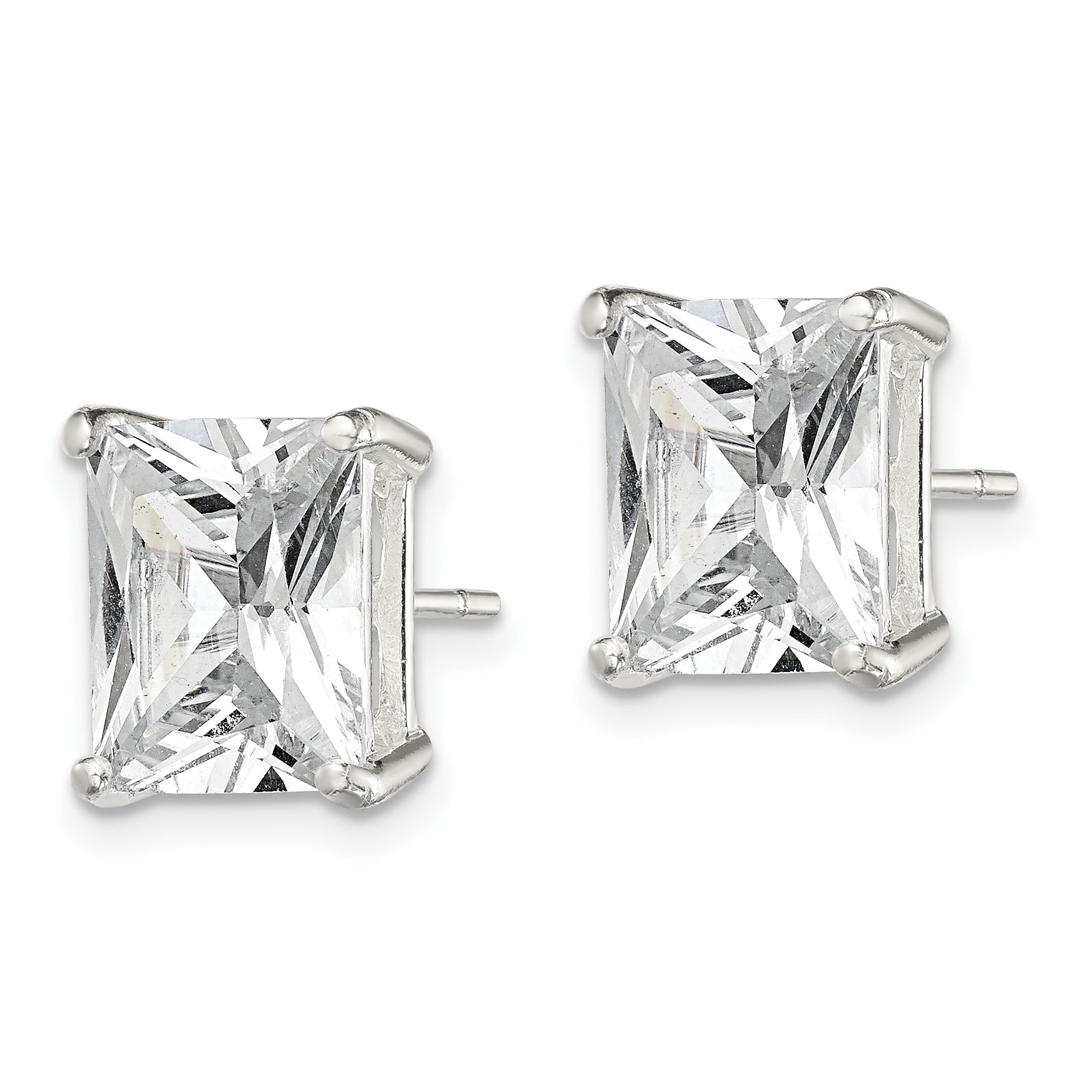 Sterling Silver Polished Emerald-cut 10x8mm Basket Set CZ Stud Earrings Secondary image
