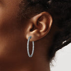 68-Stone Round Cubic Zirconia Out Hoop Earrings in Sterling Silver, 34mm Hinged - Sophia Jewelers