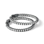 68-Stone Round Cubic Zirconia Out Hoop Earrings in Sterling Silver, 33x34mm Hinged - Sophia Jewelers