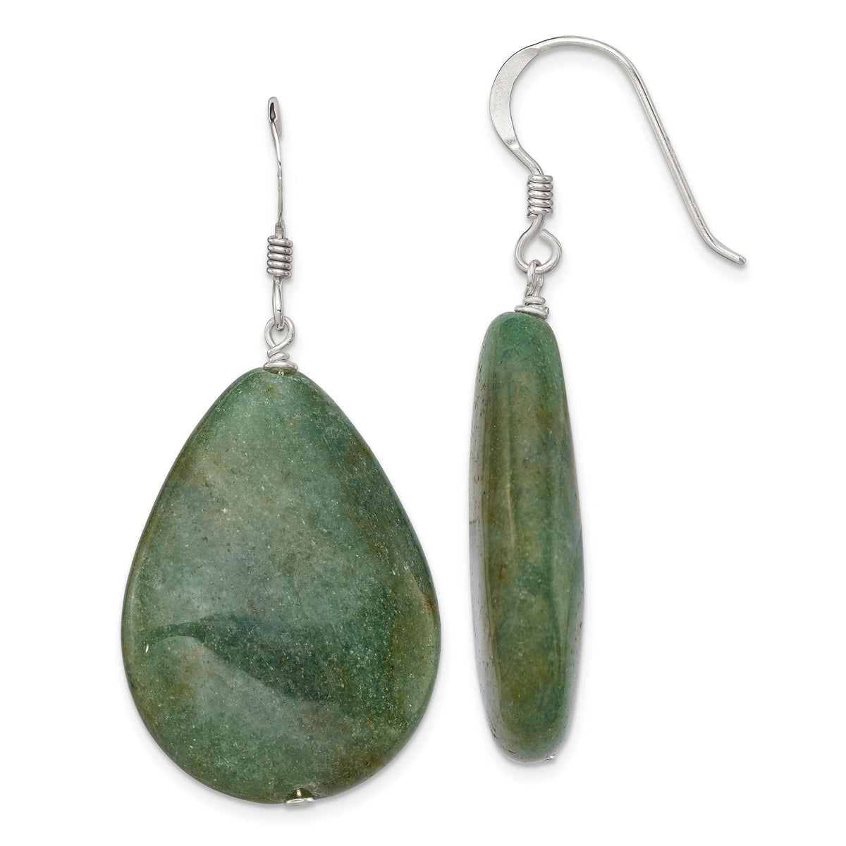 Larger Stone Green Teardrop Dangle Earrings in Sterling Silver - Sophia Jewelers