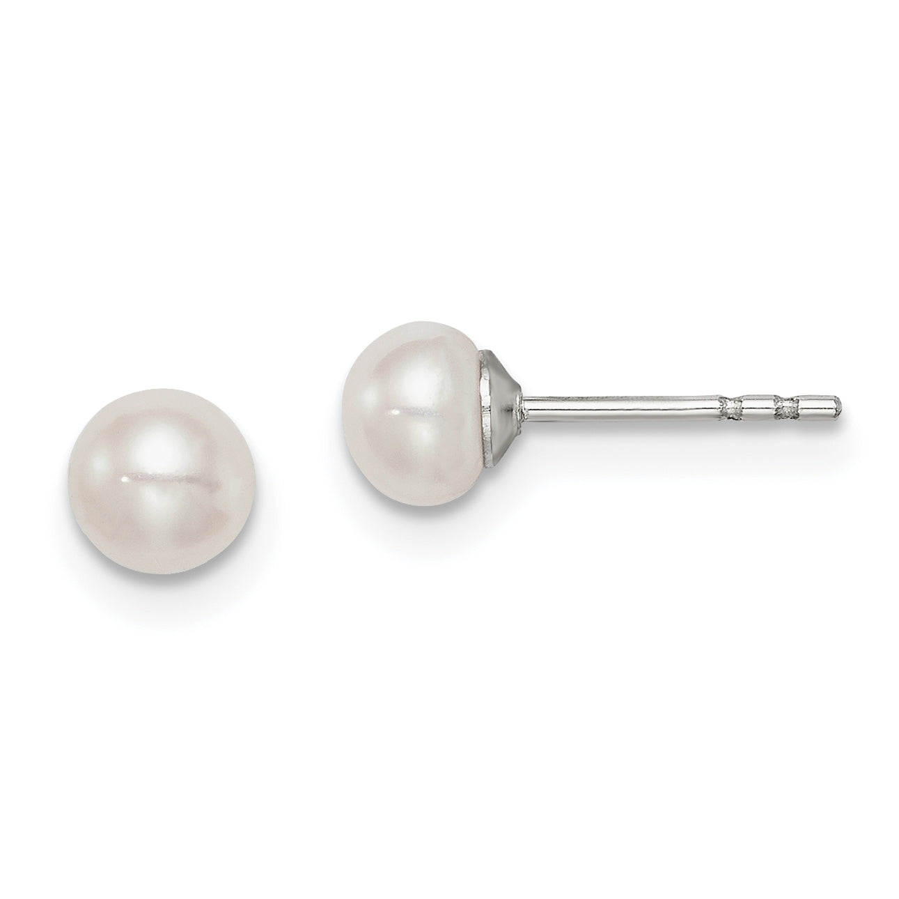 Sterling Silver Rh-plated 4-5mm White FW Cultured Button Pearl Stud Earring Main image