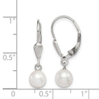 Sterling Silver Rhodium-plated 6-7mm White Round Freshwater Cultured Pearl Leverback Dangle Earrings