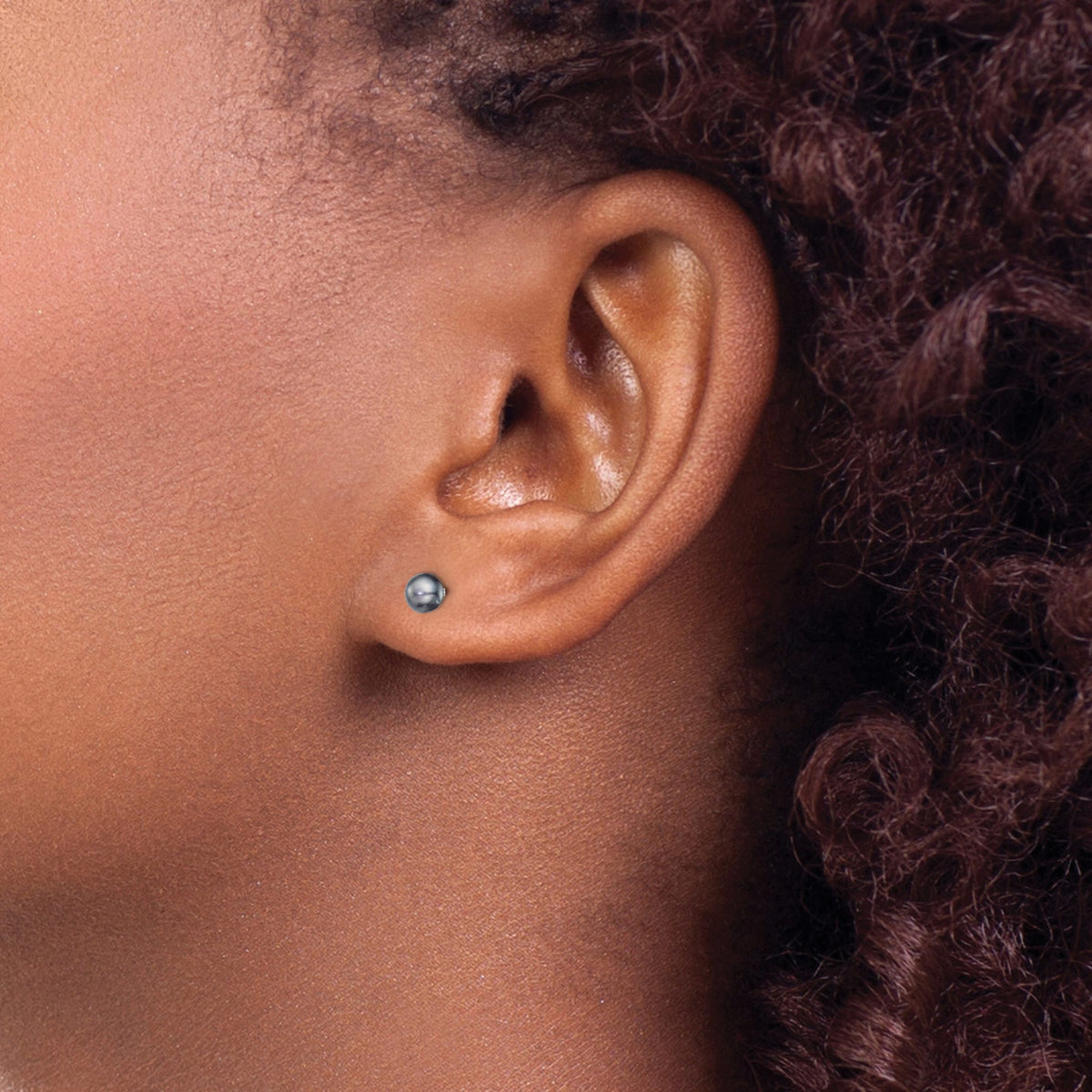 Sterling Silver Rhodium-Plated 4-5mm Black Button Freshwater Cultured Pearl Post Earrings - Sophia Jewelers