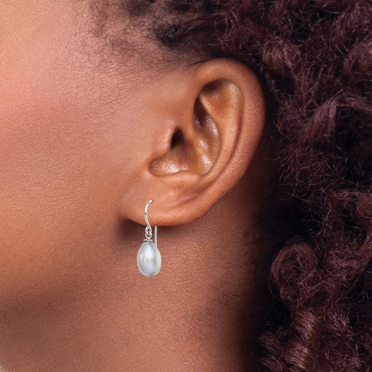 Sterling Silver Rhodium-Plated Gray 8-9mm Rice Freshwater Cultured Pearl Dangle Earrings - Sophia Jewelers